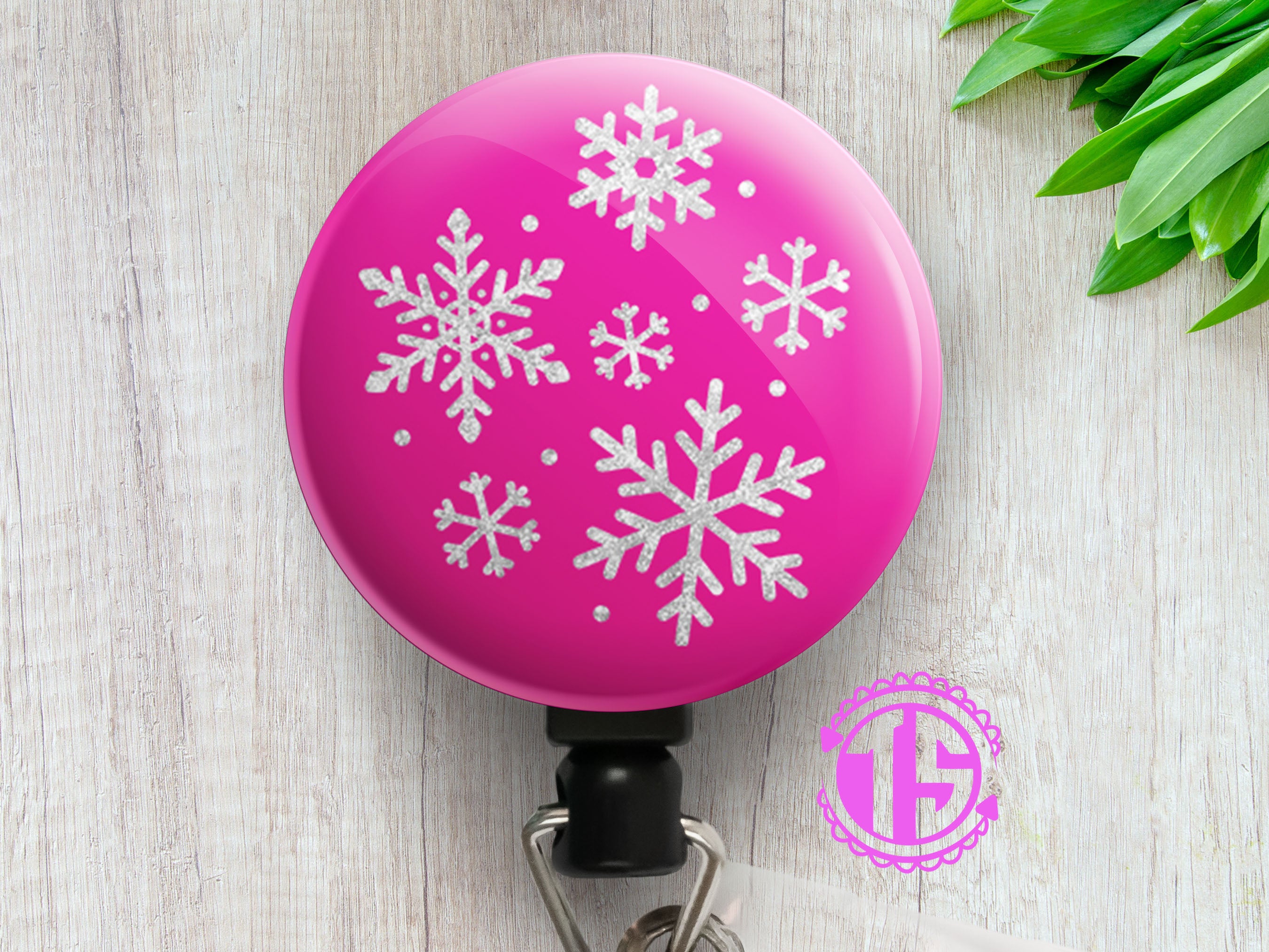 Pink Snowfall Simplicity Swapfinity Retractable ID Badge Reel - - Topperswap