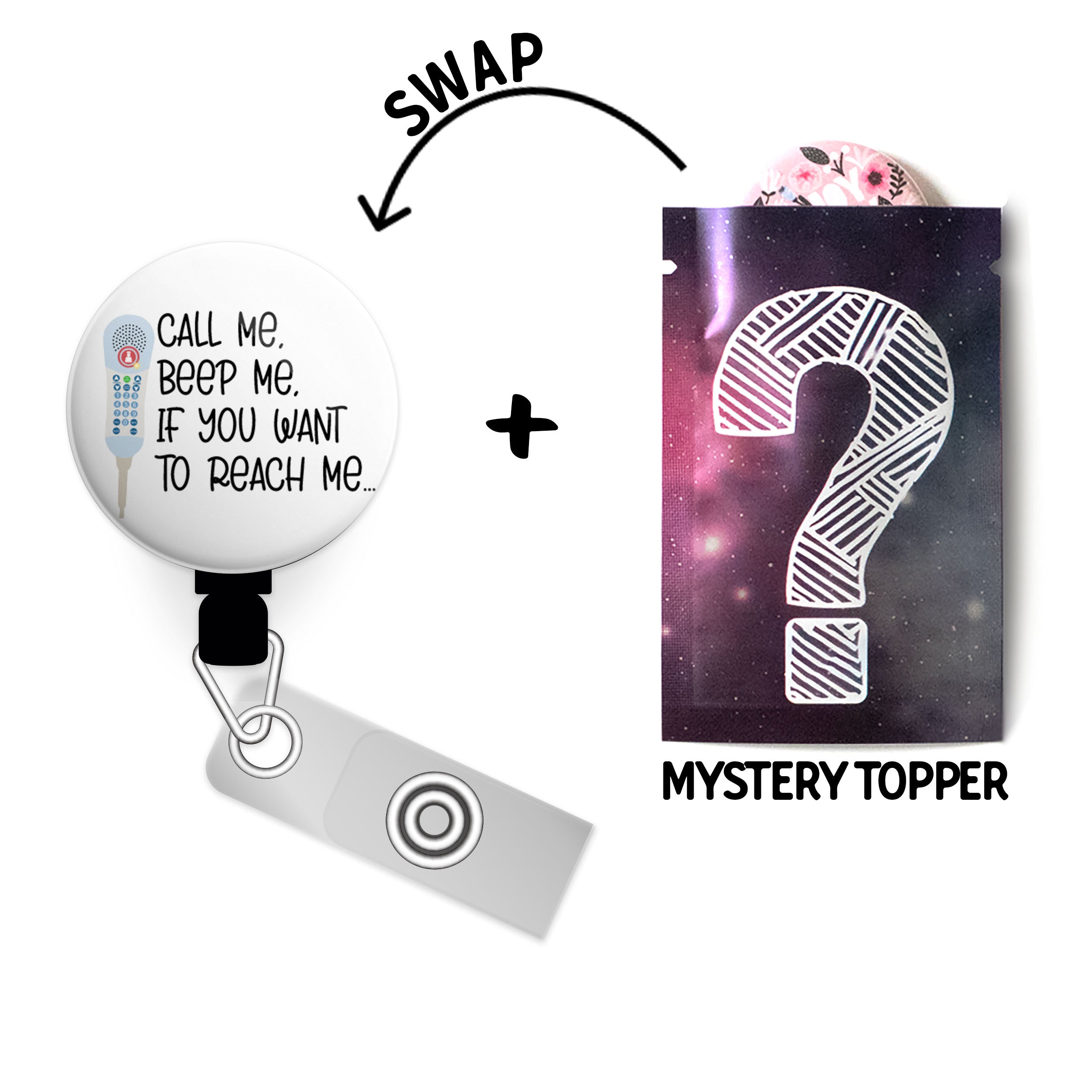 Call Me, Beep Me Swapfinity Retractable ID Badge Reel - - Topperswap