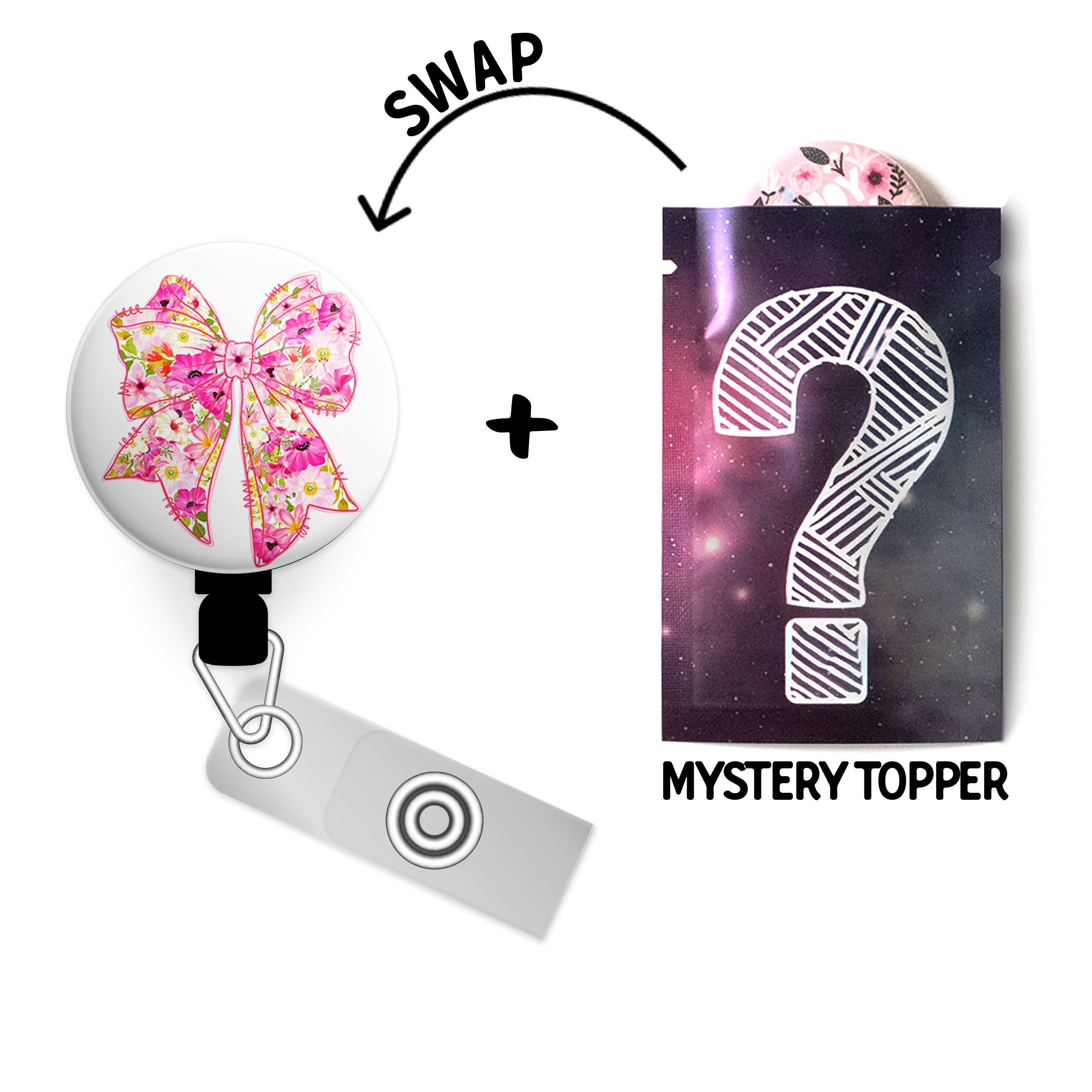 Spring Floral Bow Swapfinity Retractable ID Badge Reel - - Topperswap