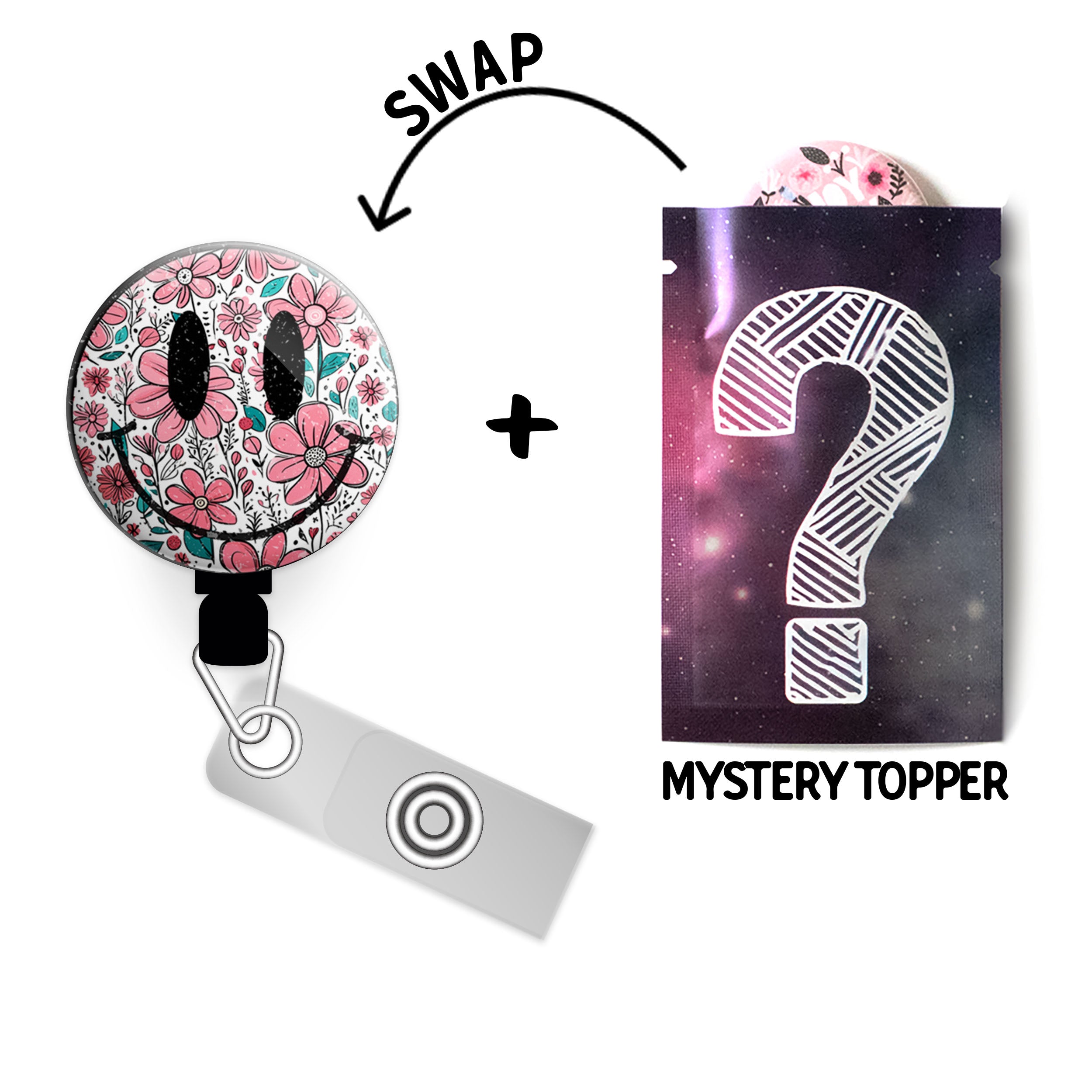 Floral Smiley Swapfinity Retractable ID Badge Reel - - Topperswap