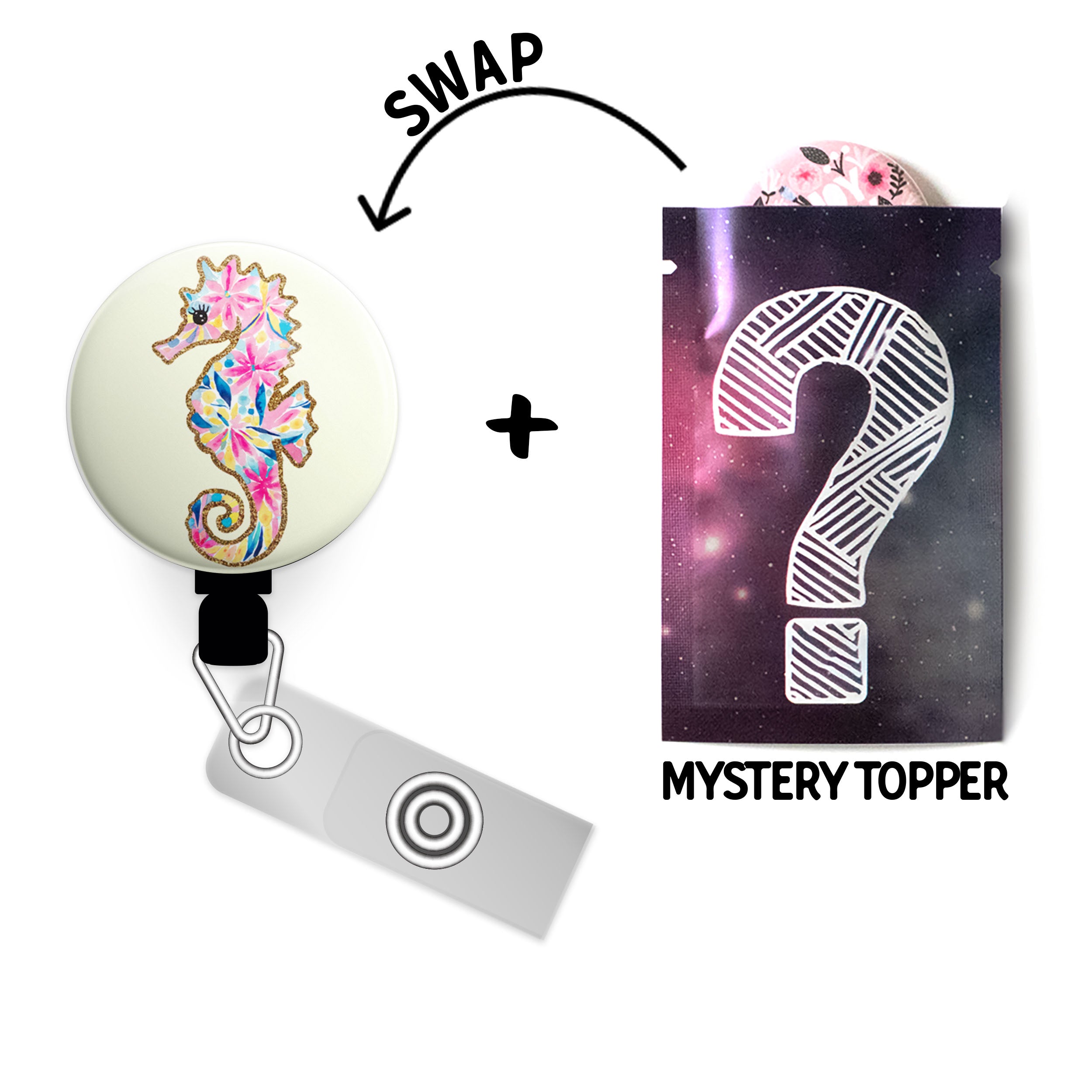 Sea You Sparkle Swapfinity Retractable ID Badge Reel - - Topperswap