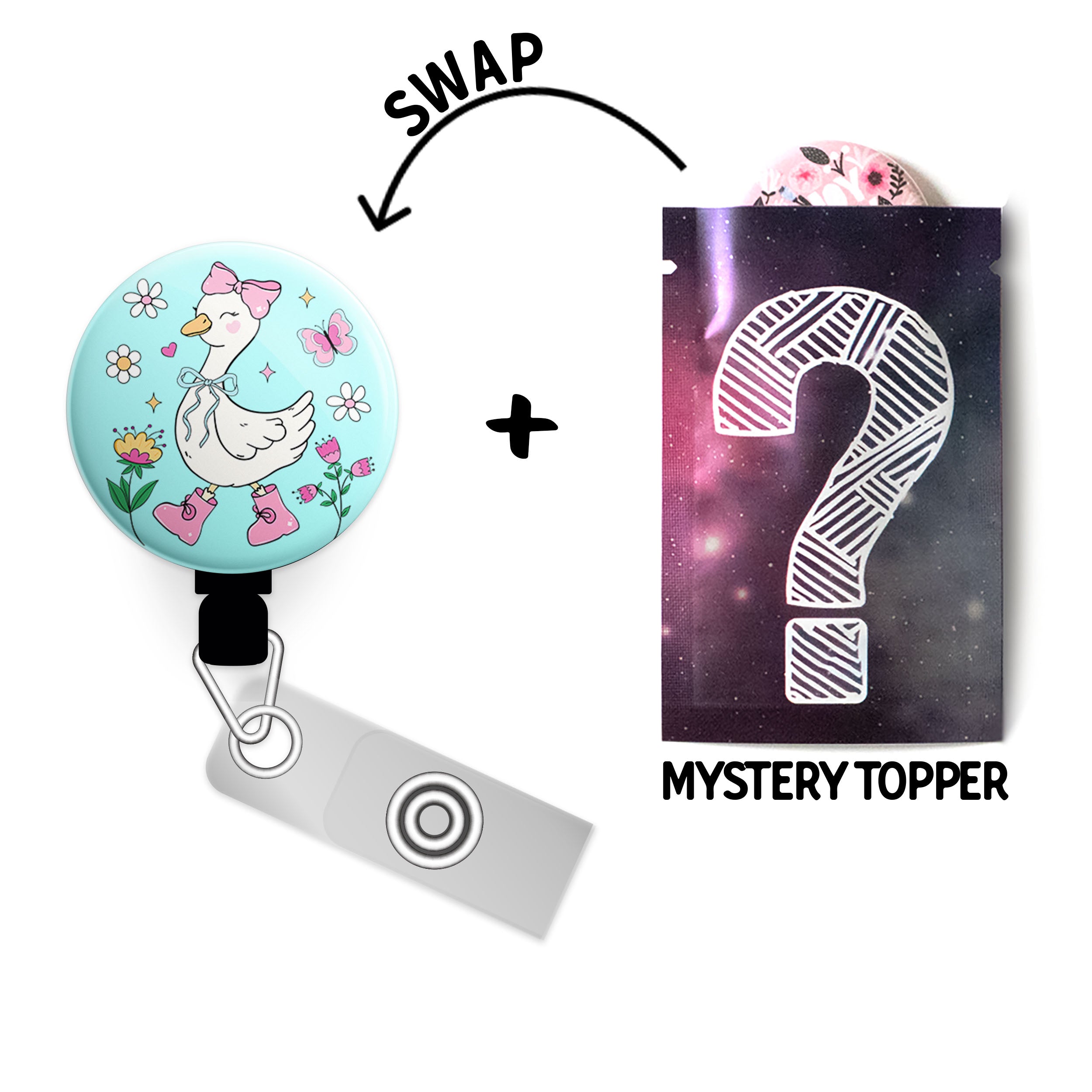 Spring Stroll Goose Swapfinity Retractable ID Badge Reel - - Topperswap