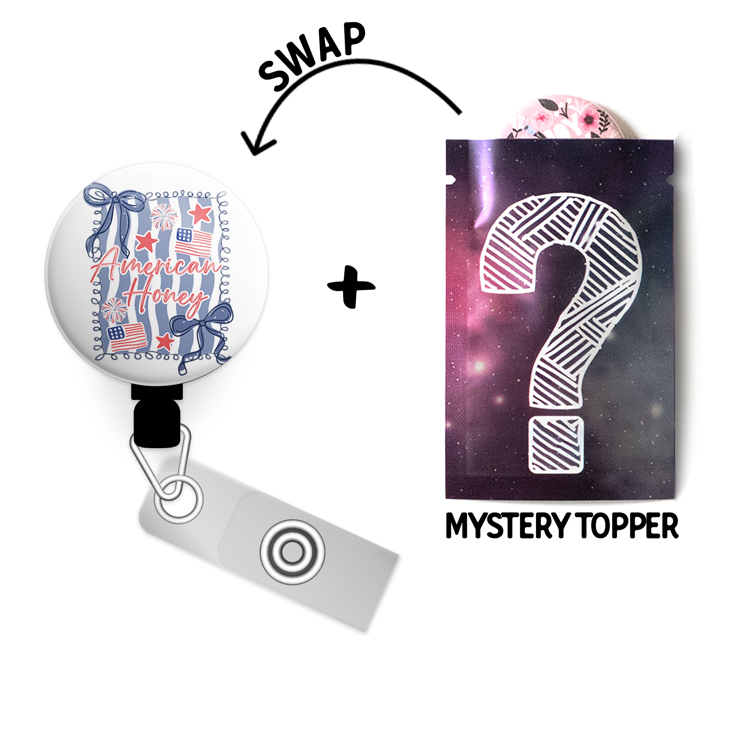 American Honey Swapfinity Retractable ID Badge Reel - Gator+Mystery Topper / Black - Topperswap