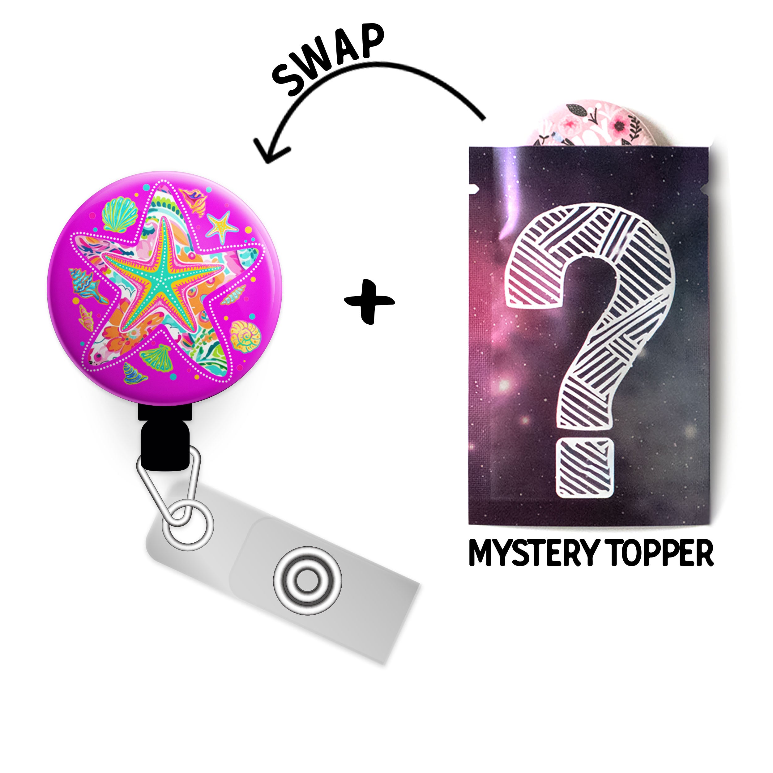 Starfish Splash Swapfinity Retractable ID Badge Reel - - Topperswap