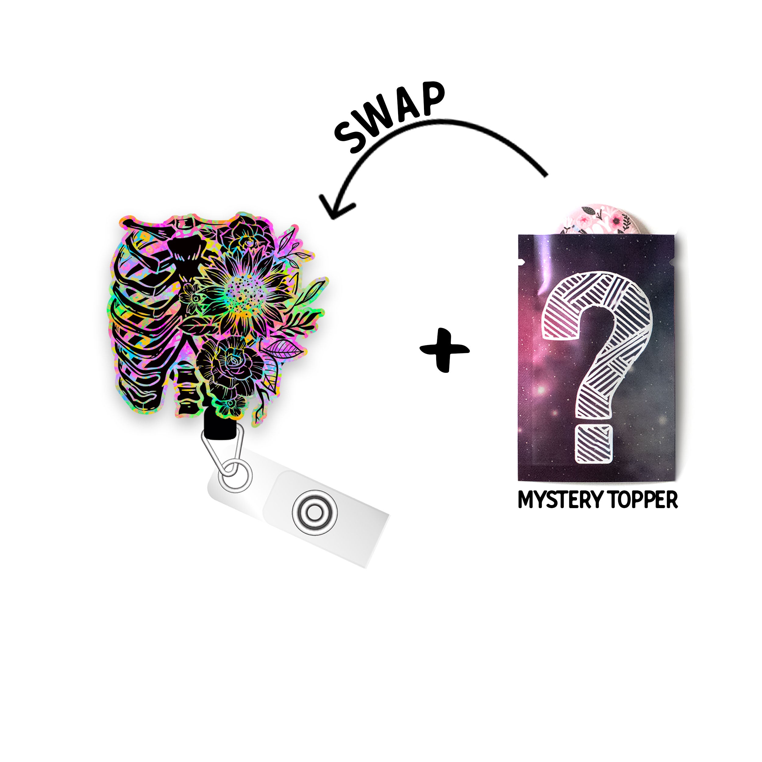 Neon X-Ray Floral Pop Topper Swapfinity Retractable ID Badge Reel - - Topperswap