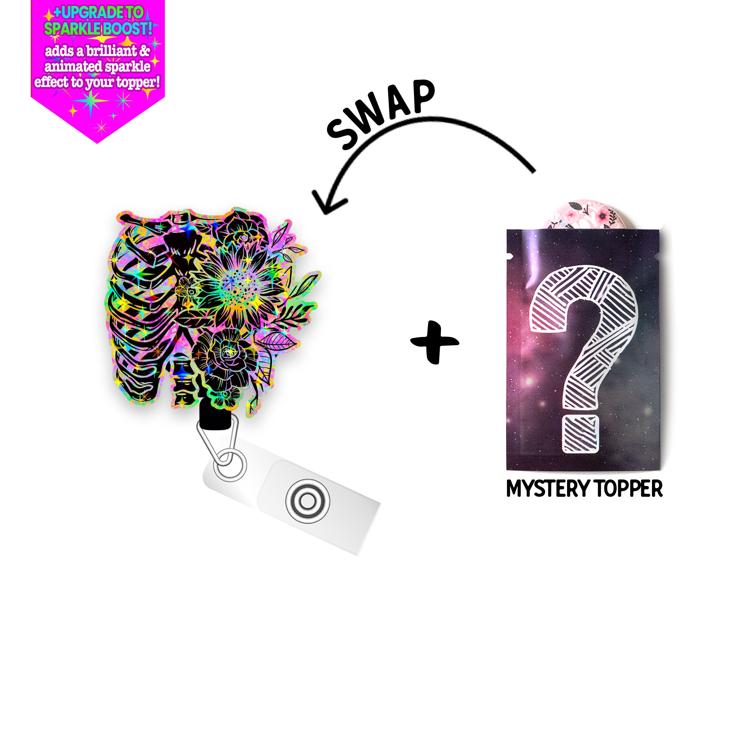 Neon X-Ray Floral Pop Topper Swapfinity Retractable ID Badge Reel - - Topperswap