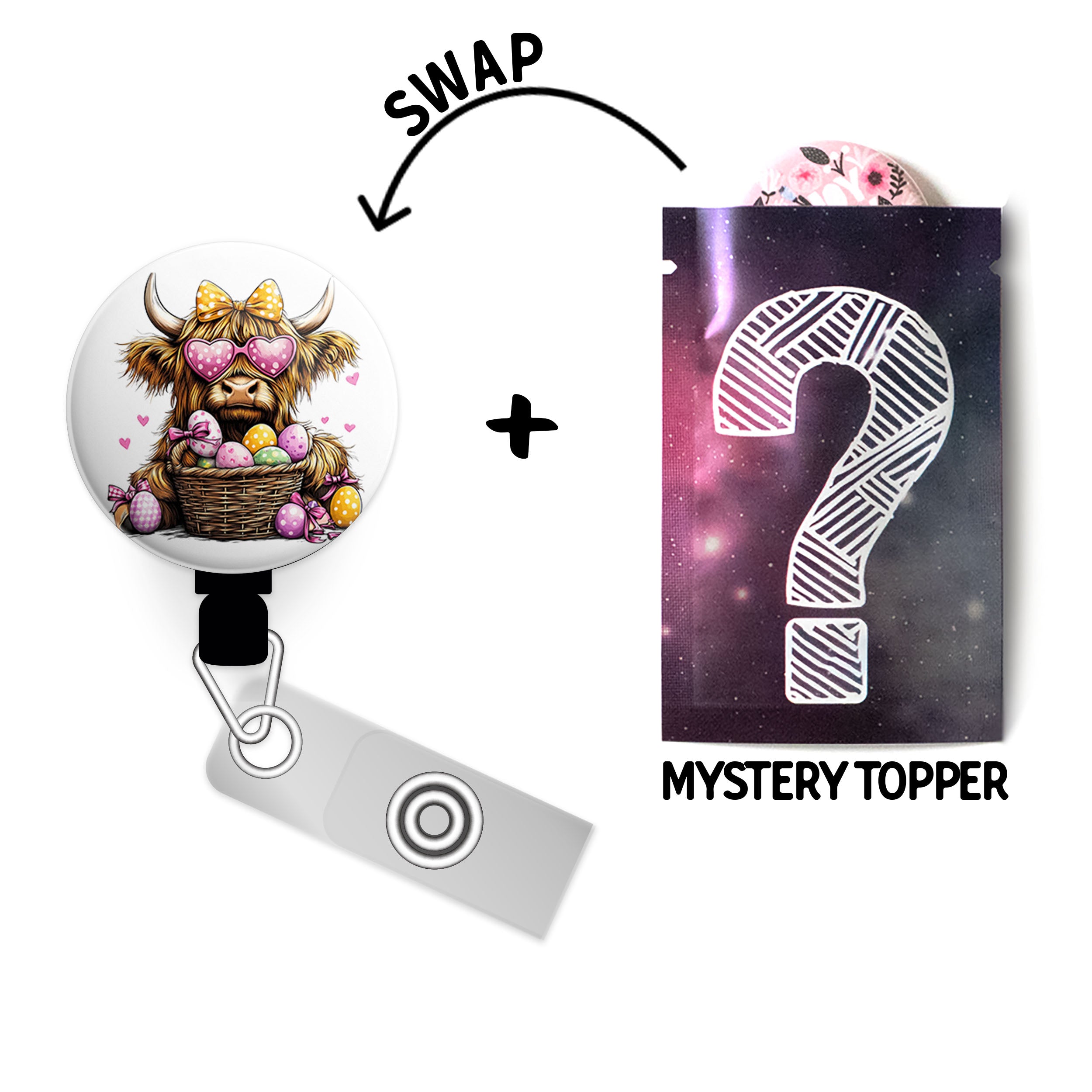 Easter Highland Cow Swapfinity Retractable ID Badge Reel - - Topperswap