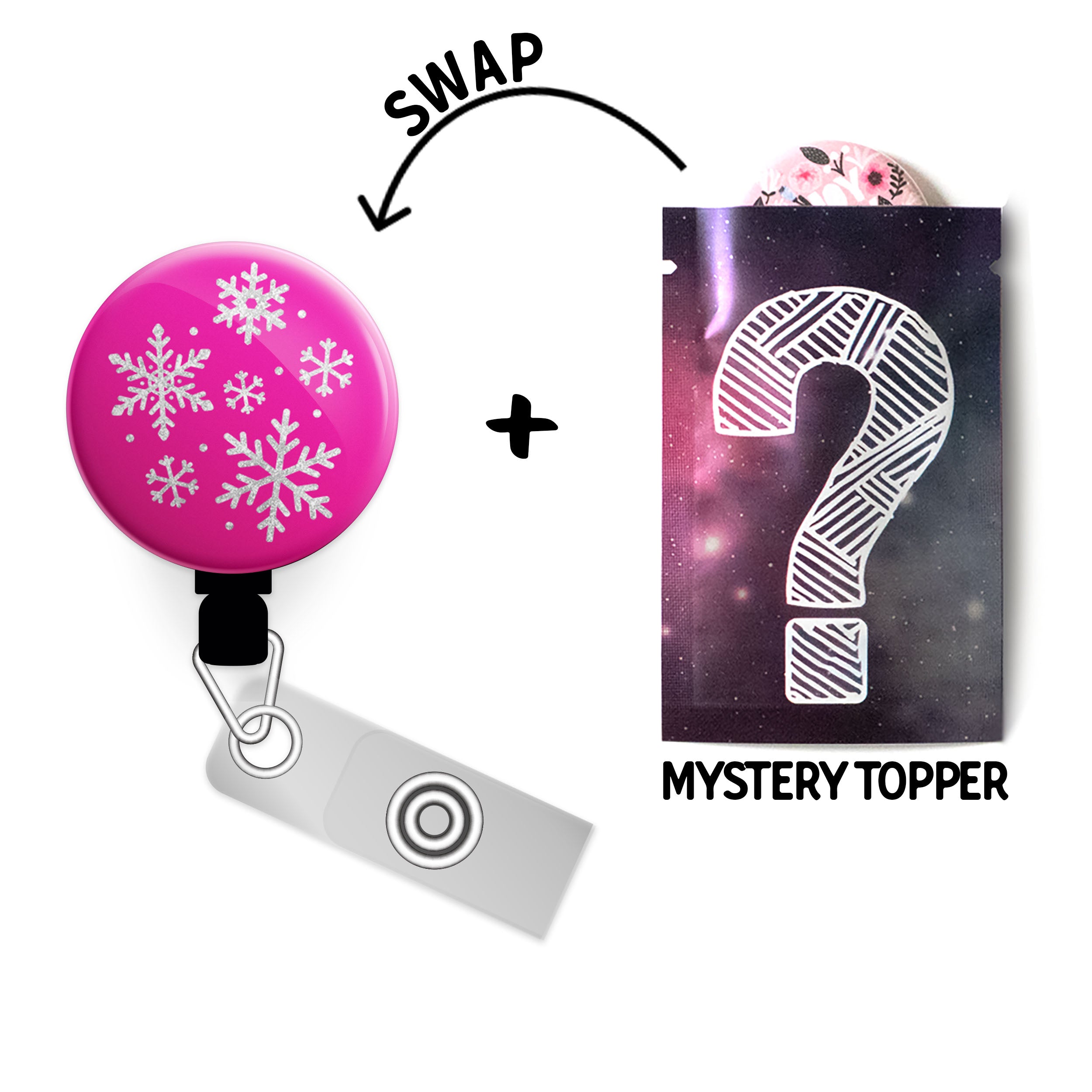 Pink Snowfall Simplicity Swapfinity Retractable ID Badge Reel - - Topperswap
