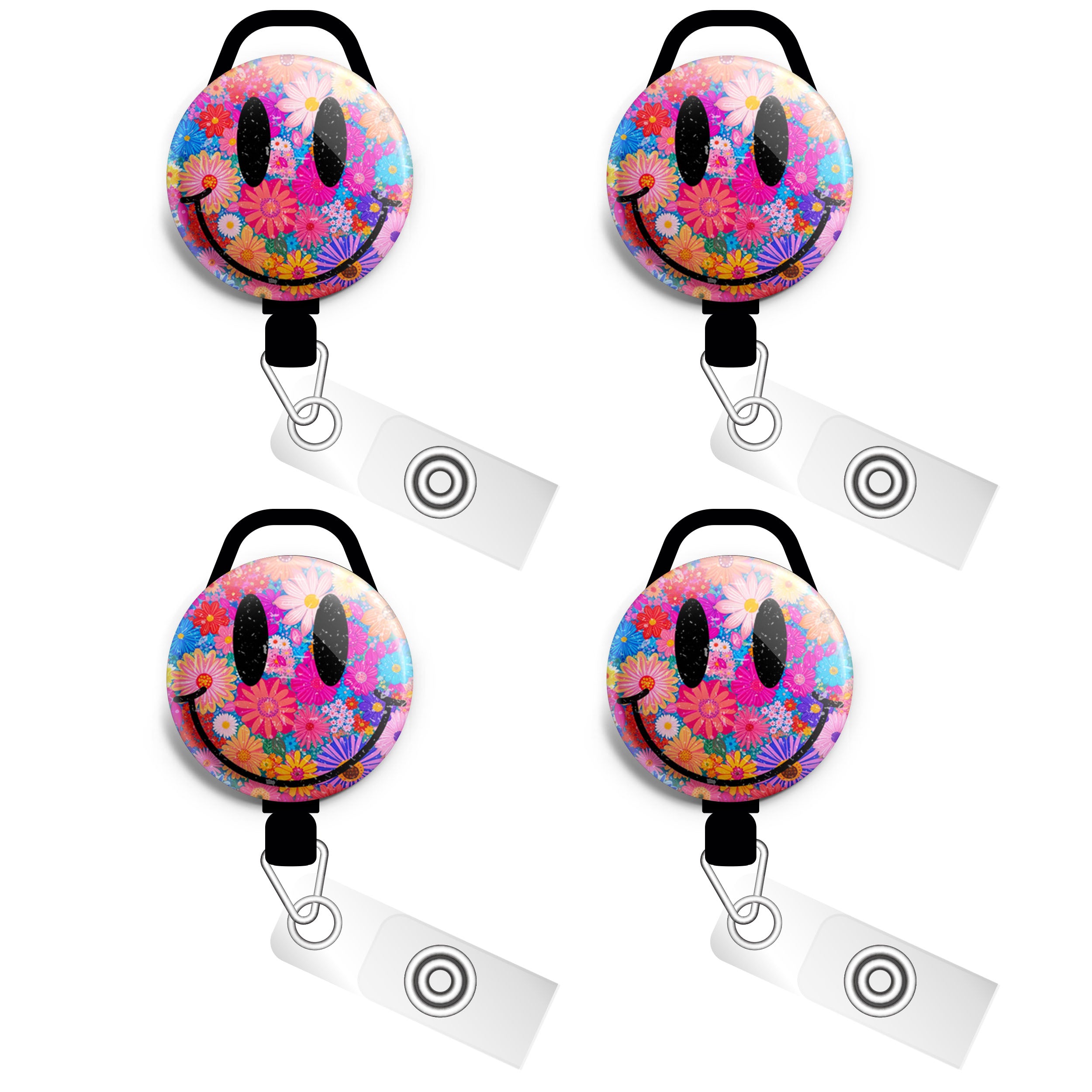 Flower Power Swapfinity Retractable ID Badge Reel - Slide 4pk |Save 10% / Black - Topperswap