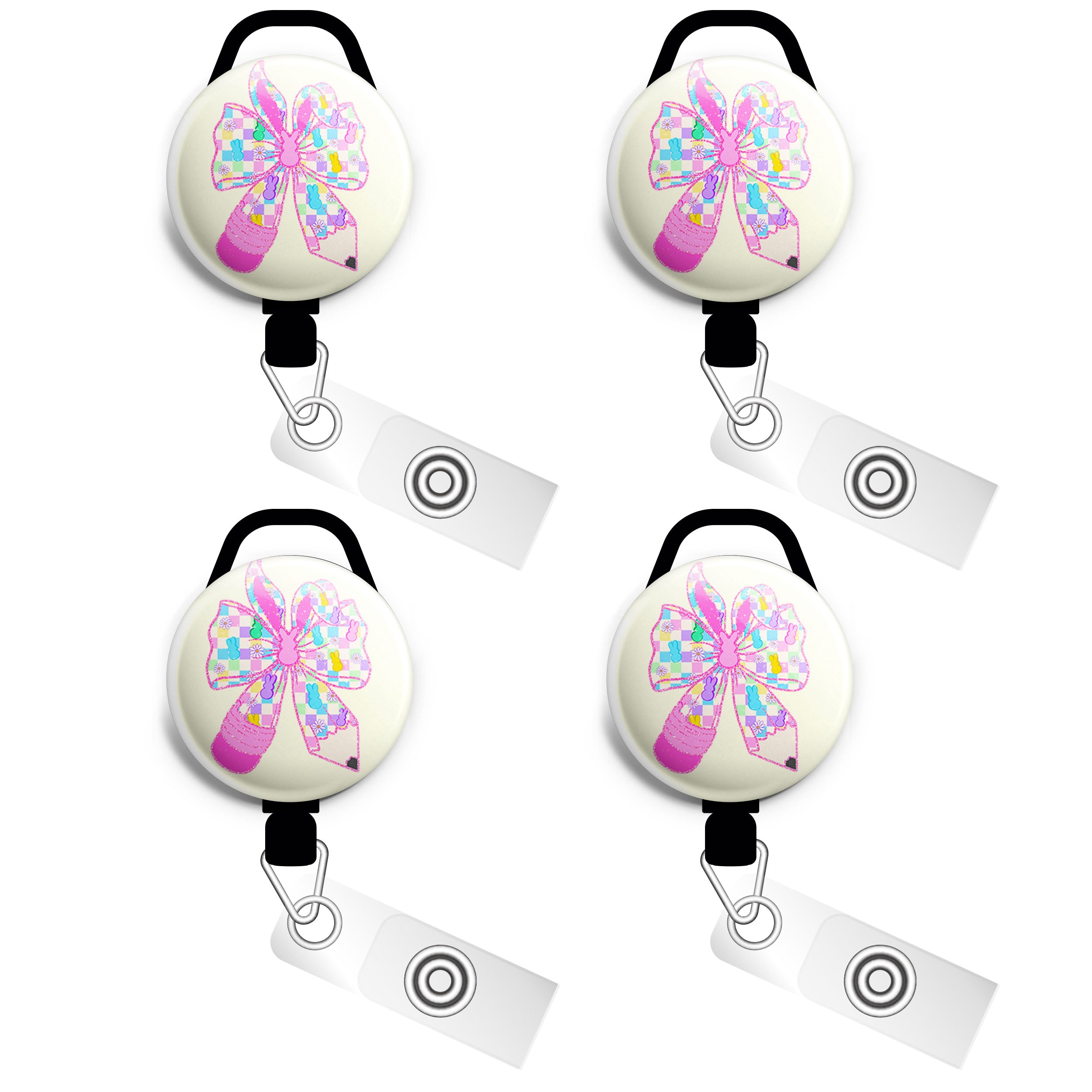 Bunny Bow Glitter Swapfinity Retractable ID Badge Reel - - Topperswap