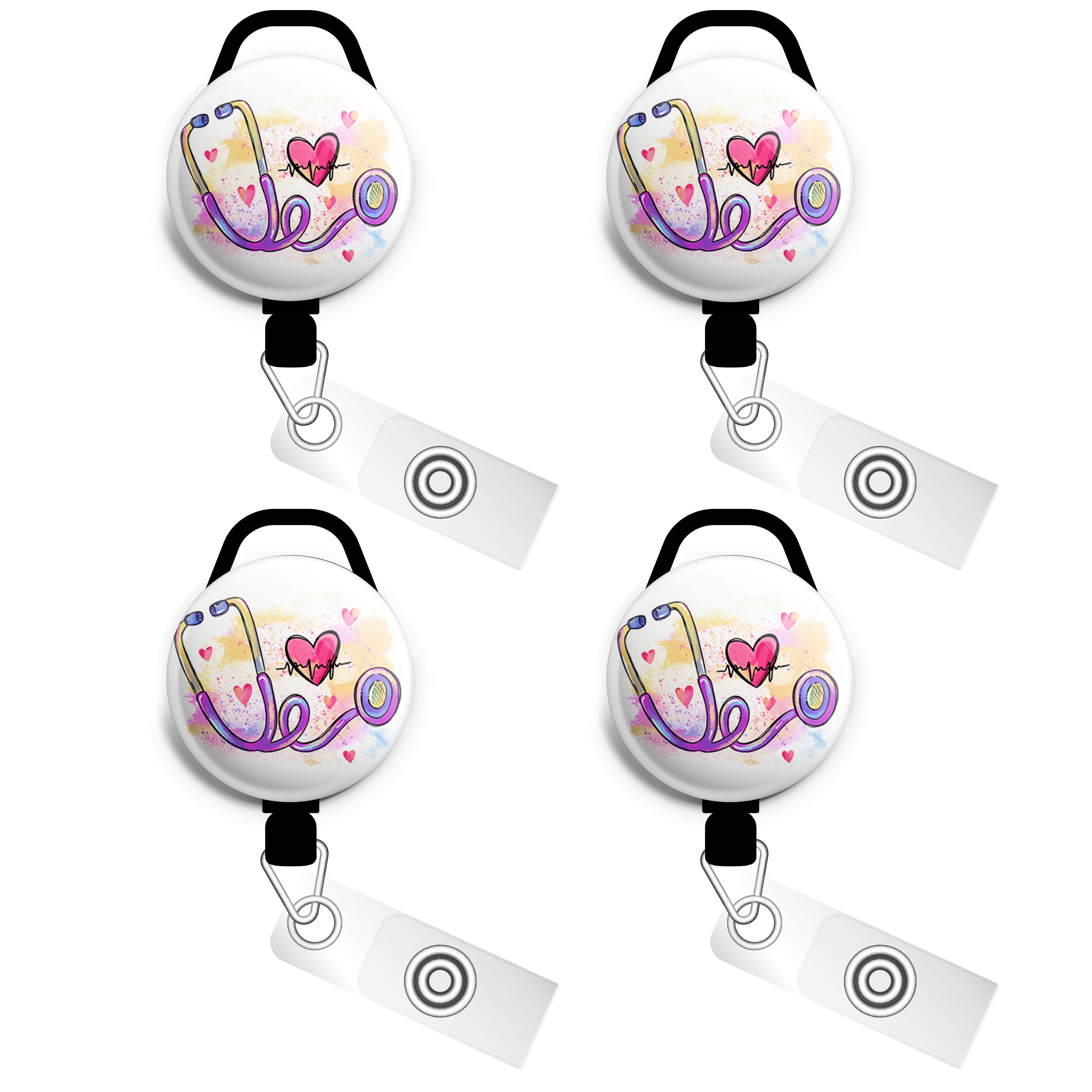 Watercolor Heart Stethoscope Swapfinity Retractable ID Badge Reel - - Topperswap
