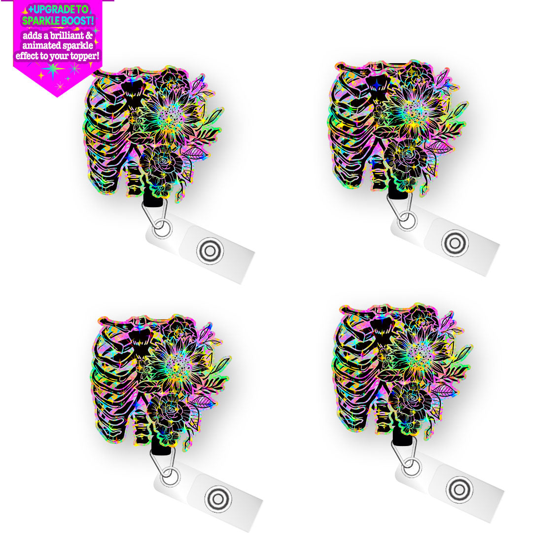 Neon X-Ray Floral Pop Topper Swapfinity Retractable ID Badge Reel - - Topperswap