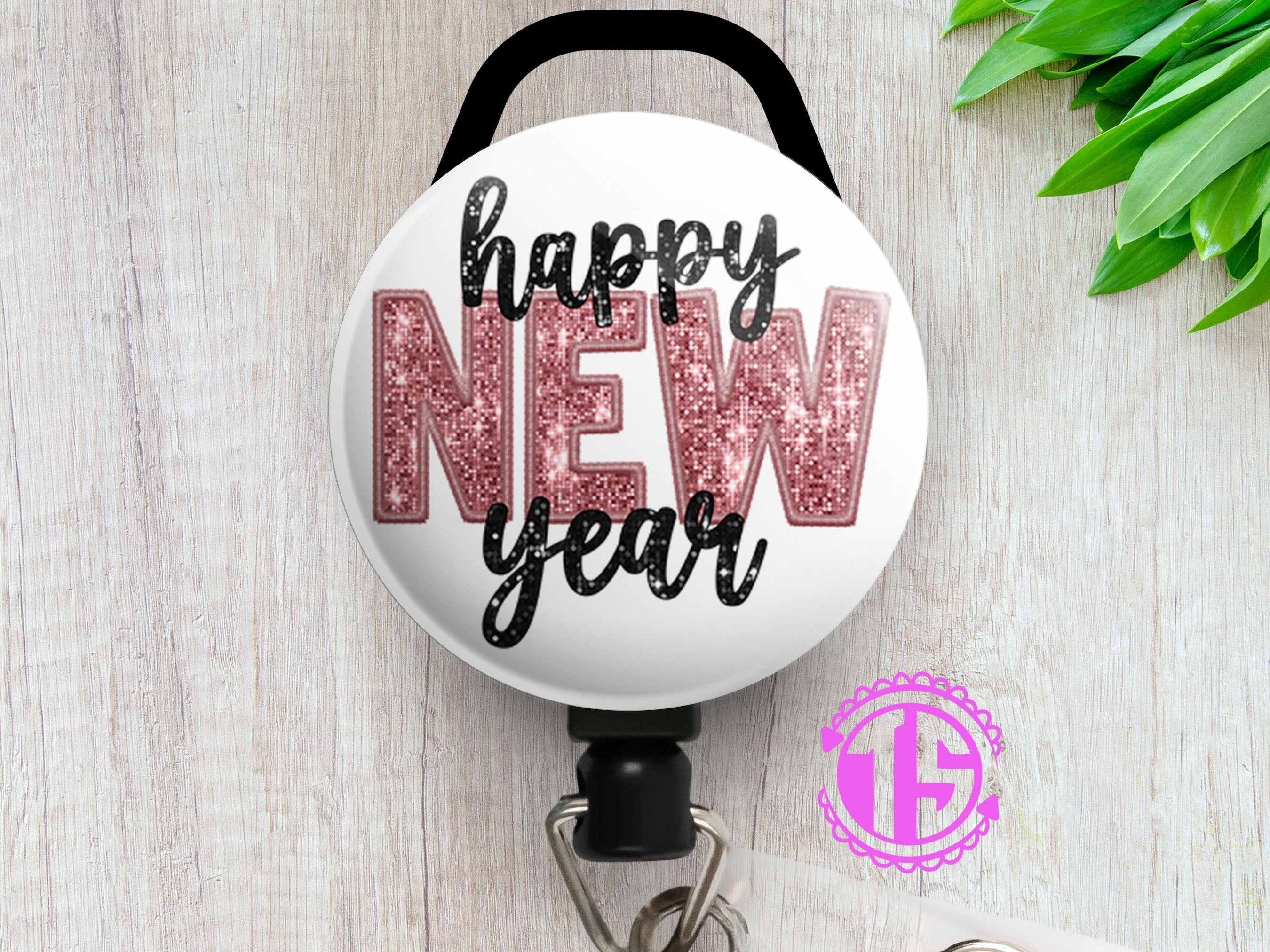 Rose Gold New Year Cheer Swapfinity Retractable ID Badge Reel - - Topperswap