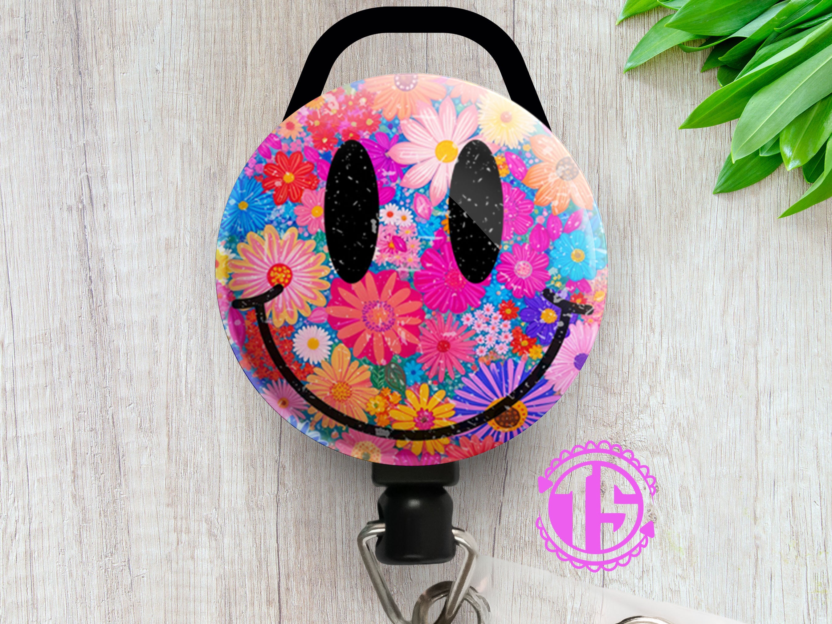 Flower Power Swapfinity Retractable ID Badge Reel - Slide Clip / Black - Topperswap