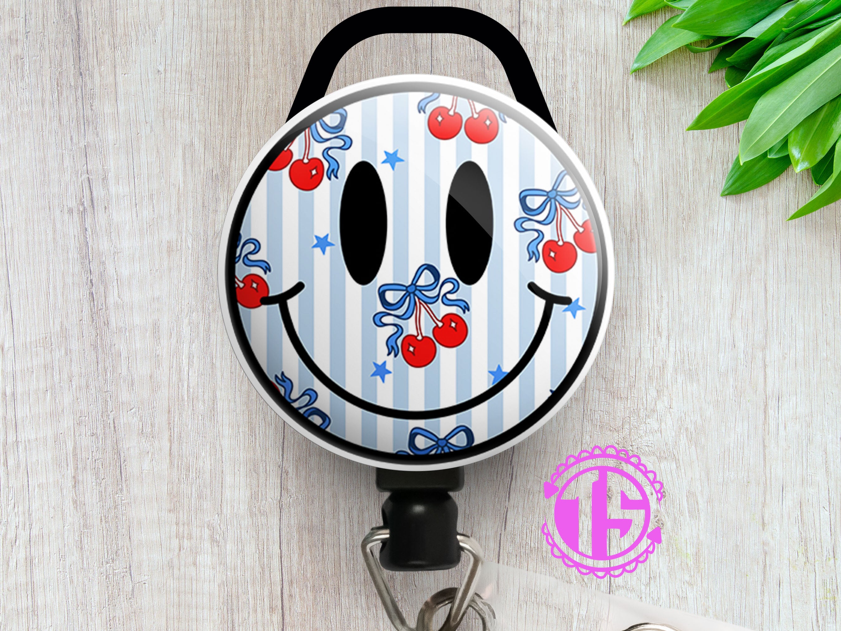 Cherry Bomb Smiley Swapfinity Retractable ID Badge Reel - - Topperswap