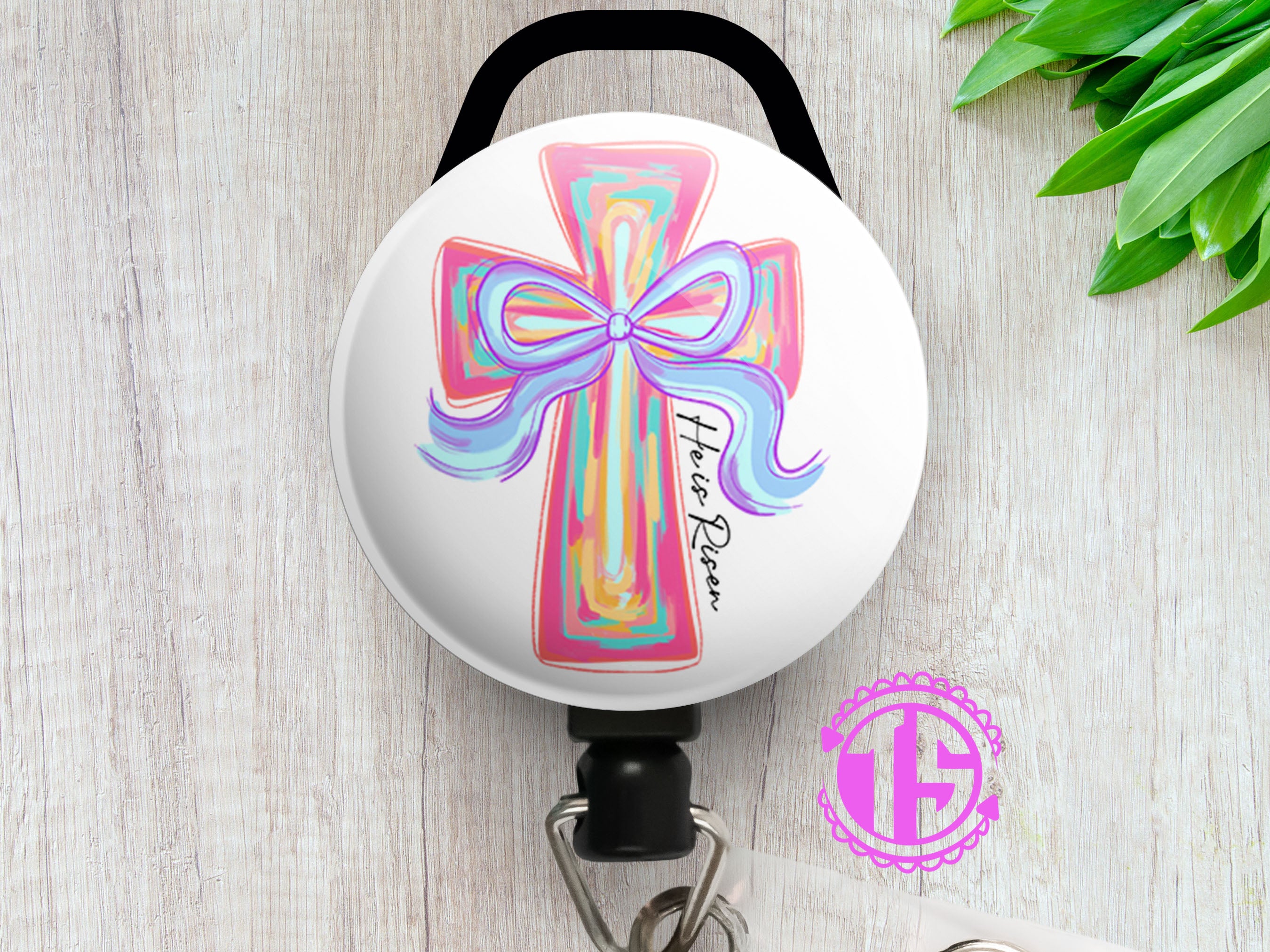 He Is Risen Watercolor Cross Swapfinity Retractable ID Badge Reel - - Topperswap