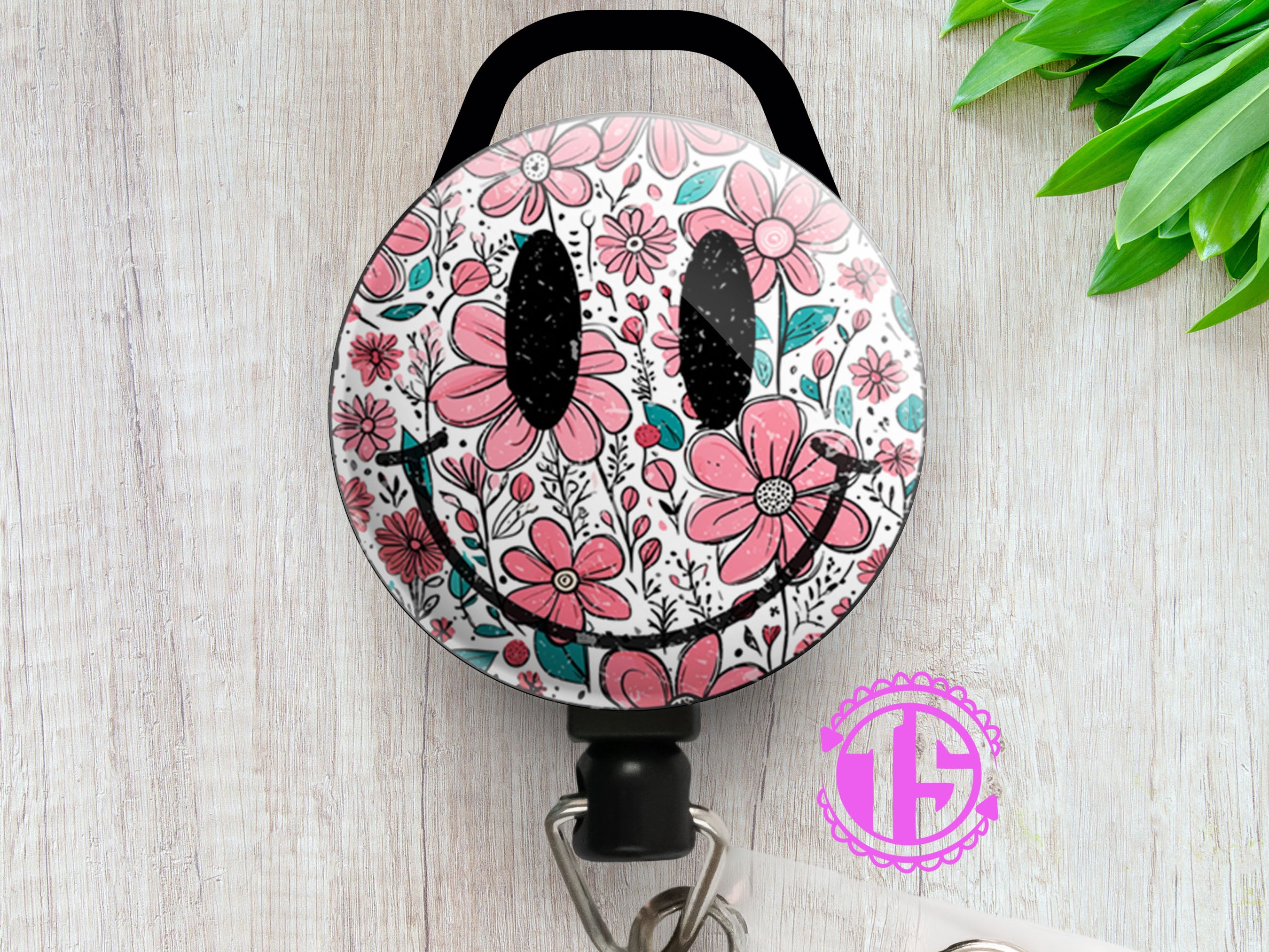 Floral Smiley Swapfinity Retractable ID Badge Reel - - Topperswap