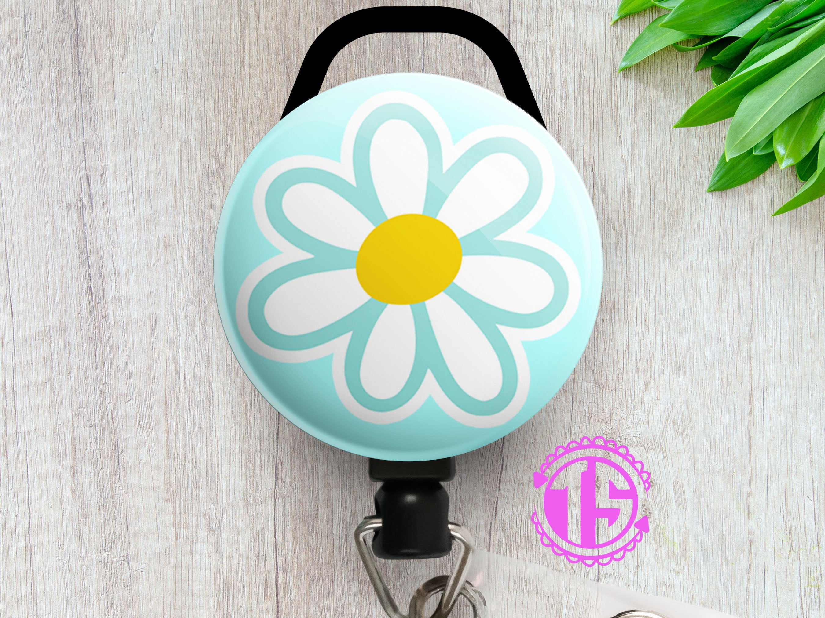 Daisy Delight Swapfinity Retractable ID Badge Reel - Slide Clip / Black - Topperswap