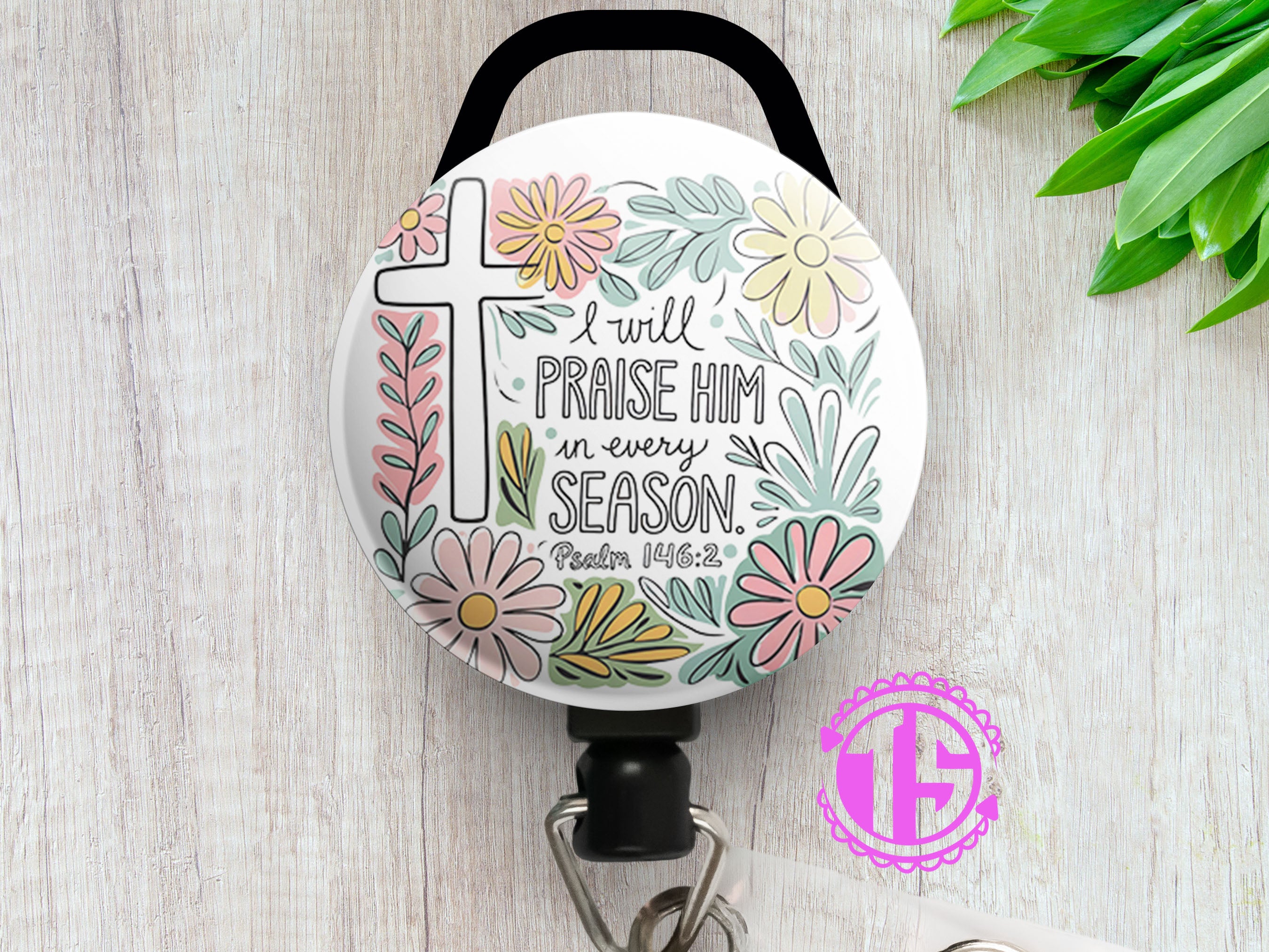 Praise Him Floral Swapfinity Retractable ID Badge Reel - - Topperswap
