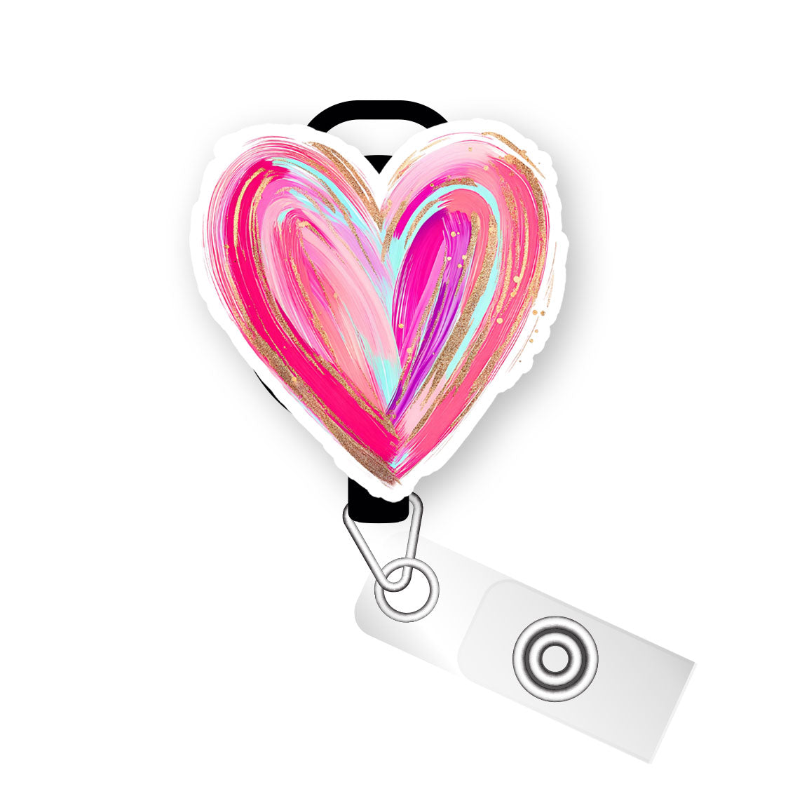 Painted Heart Pop Topper Swapfinity Retractable ID Badge Reel - - Topperswap