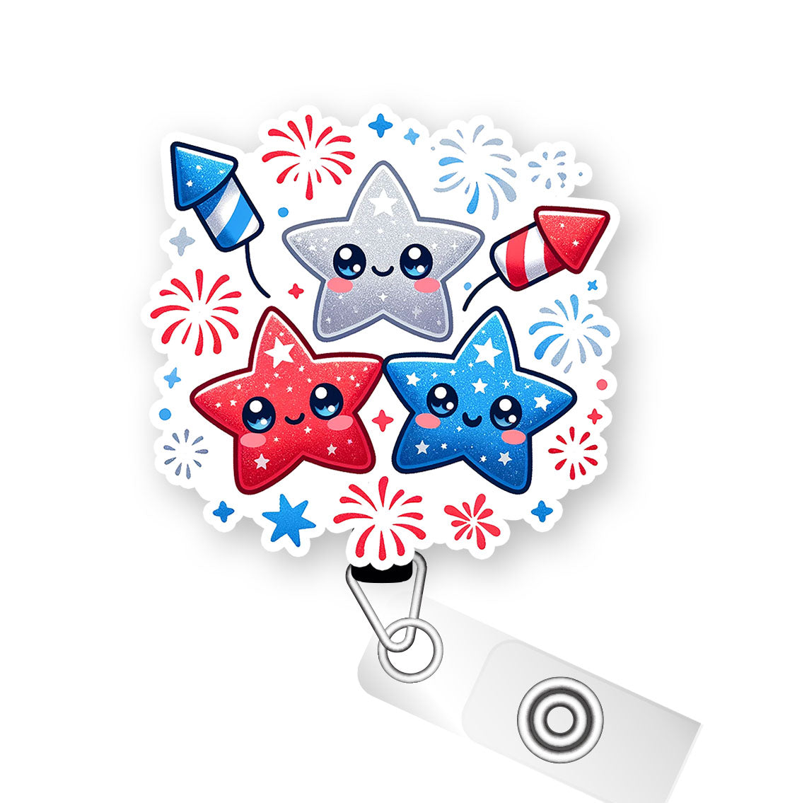 Patriotic Stars Pop Topper Swapfinity Retractable ID Badge Reel - - Topperswap