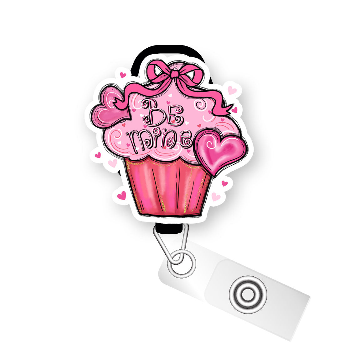 Be Mine Cupcake Pop Topper Swapfinity Retractable ID Badge Reel - - Topperswap