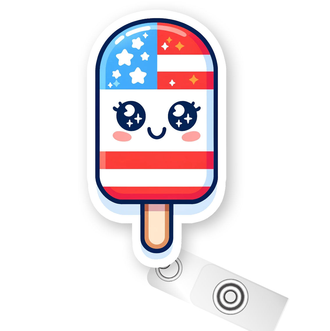 Patriotic Ice Pop Pop Topper Swapfinity Retractable ID Badge Reel - - Topperswap
