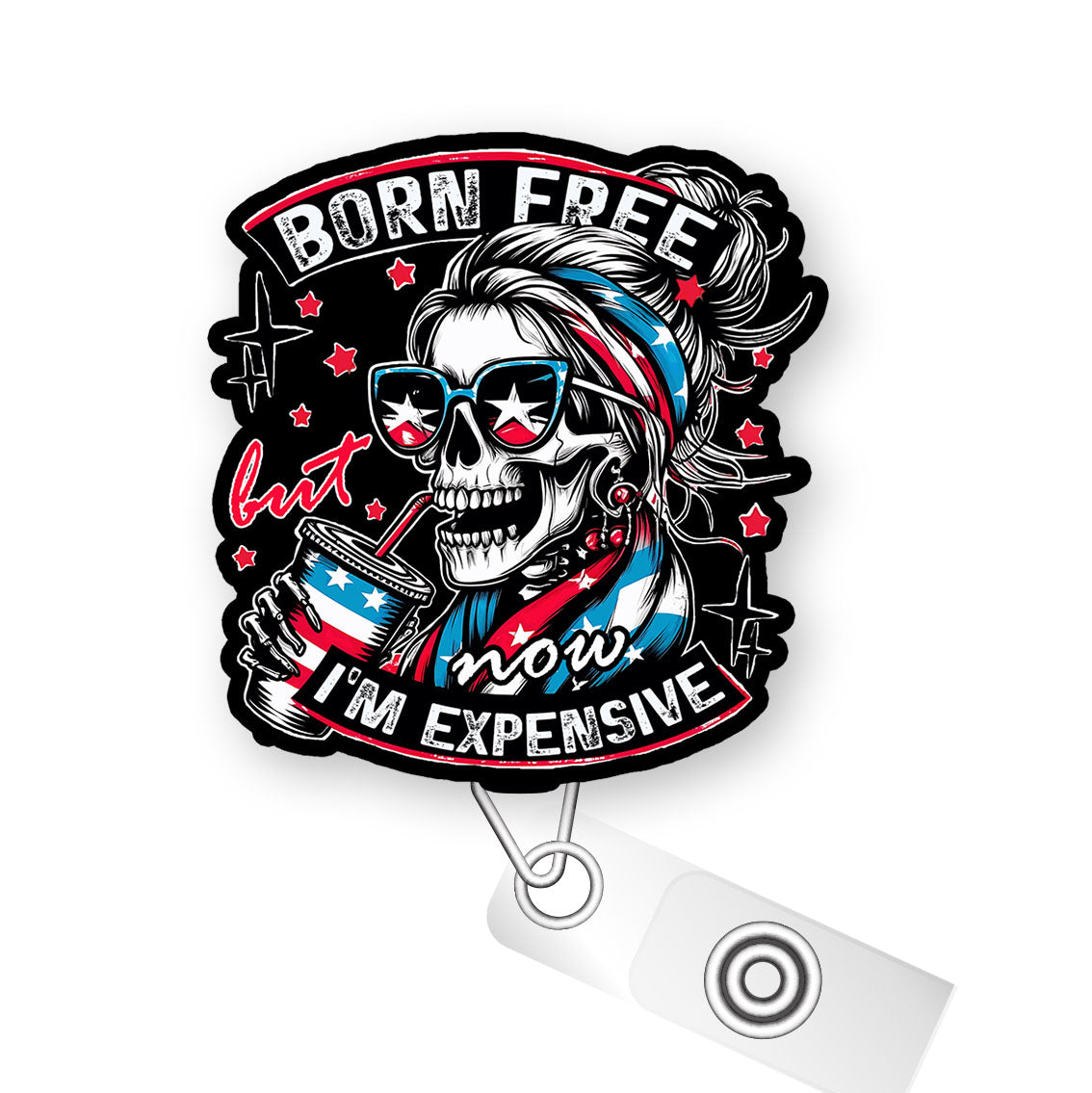 Born Free, Now I'm Expensive Pop Topper Swapfinity Retractable ID Badge Reel - - Topperswap
