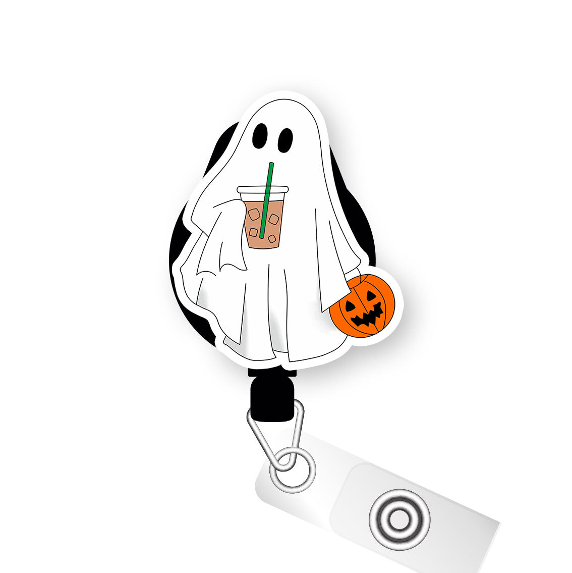 Iced Boo Latte Ghost Pop Topper Swapfinity Retractable ID Badge Reel - - Topperswap