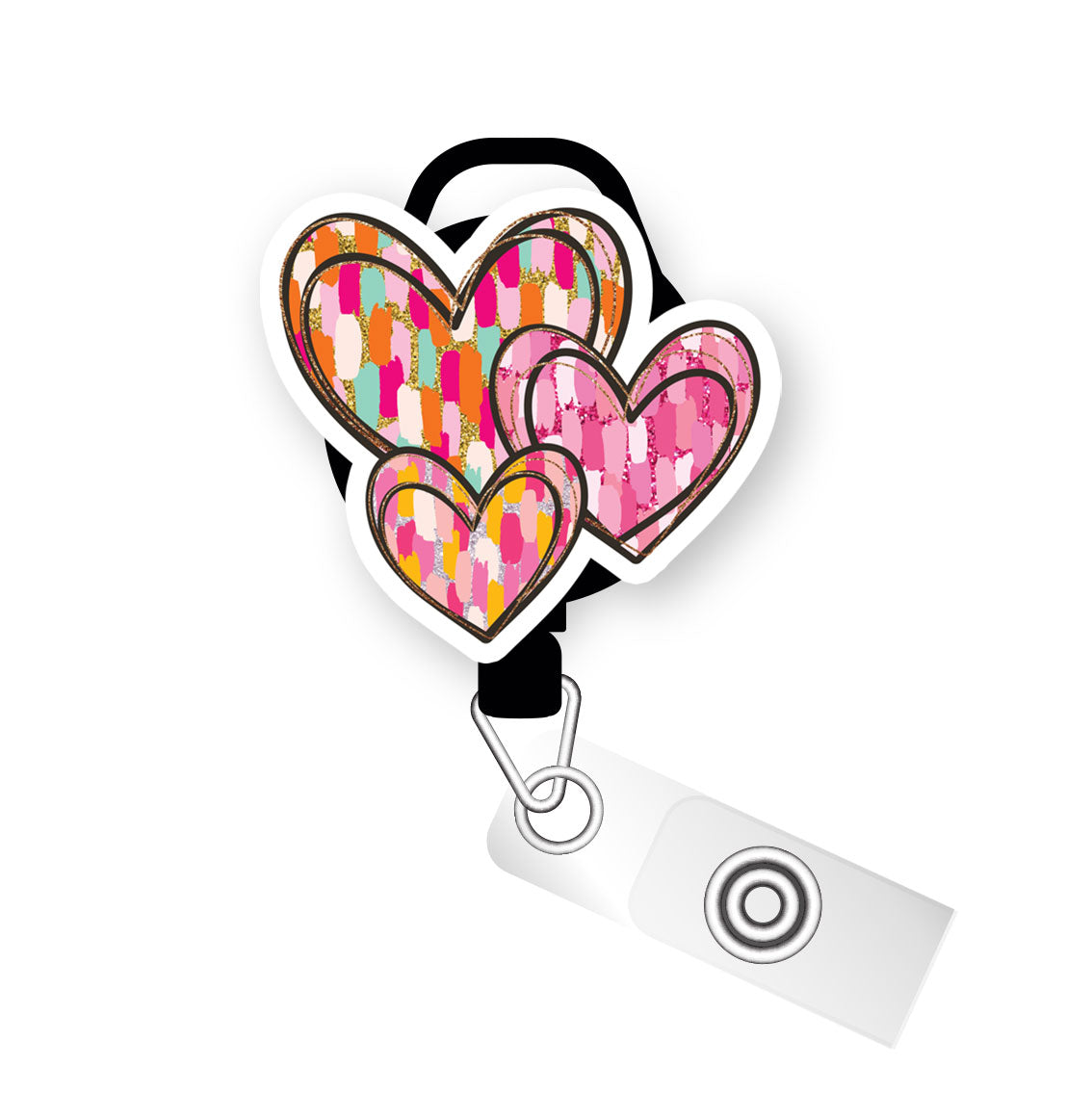 Heart Patchwork Trio Pop Topper Swapfinity Retractable ID Badge Reel - - Topperswap