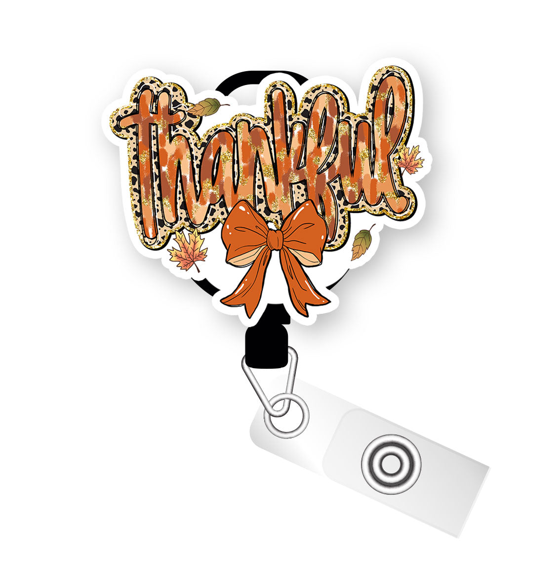 Thankful Leopard Bow Pop Topper Swapfinity Retractable ID Badge Reel - - Topperswap