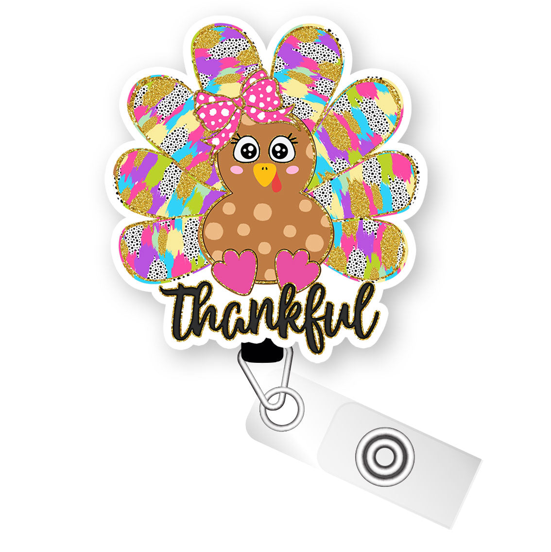 Thankful Turkey Cutie Pop Topper Swapfinity Retractable ID Badge Reel - - Topperswap