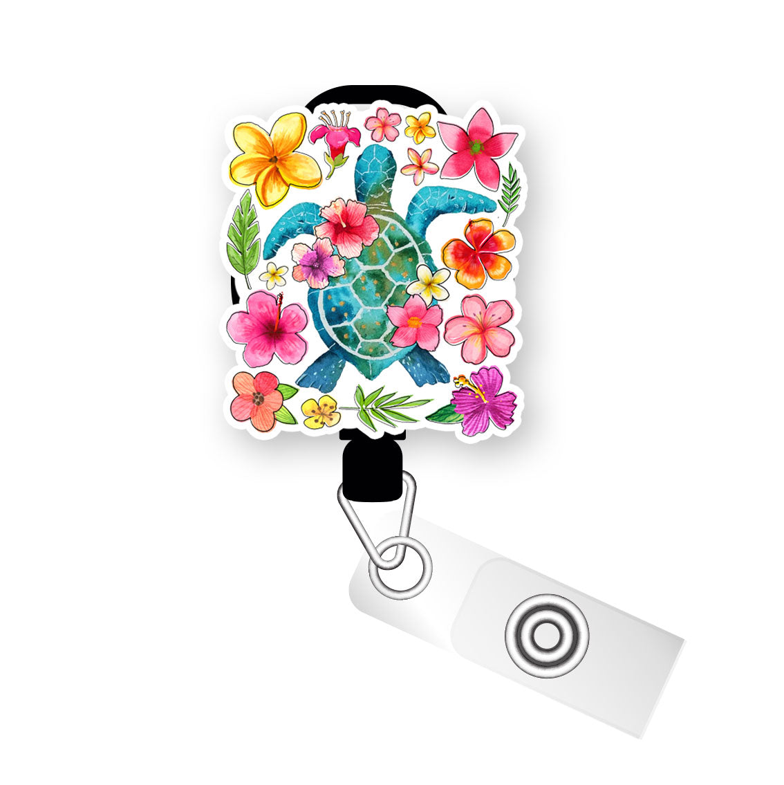 Tropical Turtle Bloom Pop Topper Swapfinity Retractable ID Badge Reel - Slide Clip / Flex - Matte - Topperswap