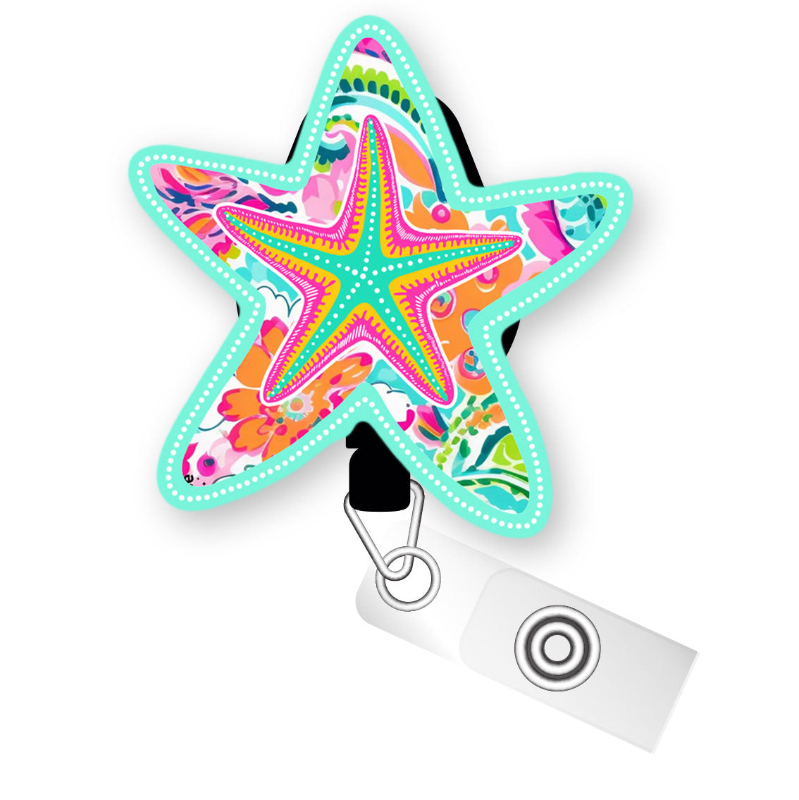 Starfish Splash Pop Topper Swapfinity Retractable ID Badge Reel - - Topperswap