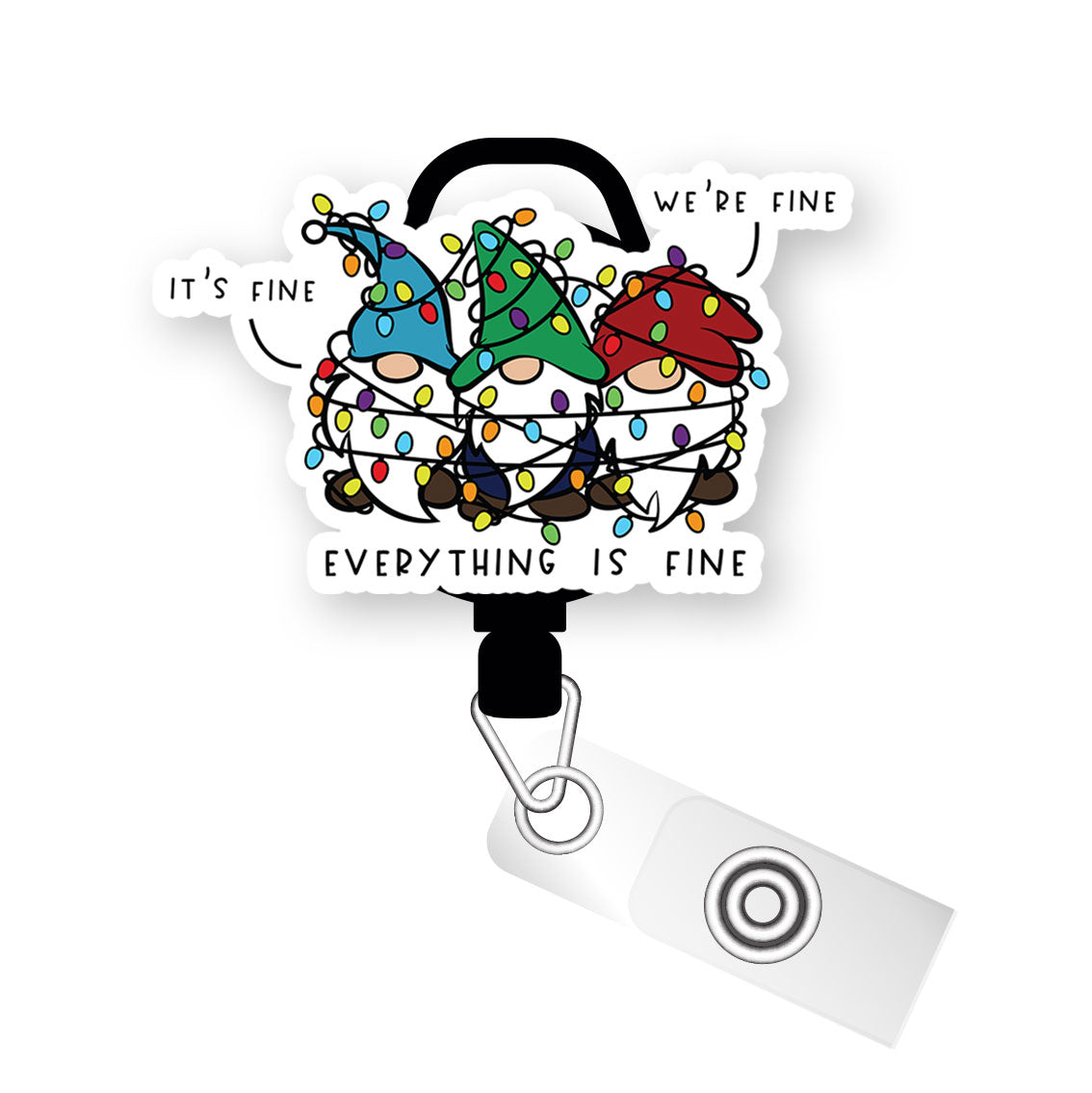 Everything is Fine Gnomes Pop Topper Swapfinity Retractable ID Badge Reel - Slide Clip / Flex - Matte - Topperswap