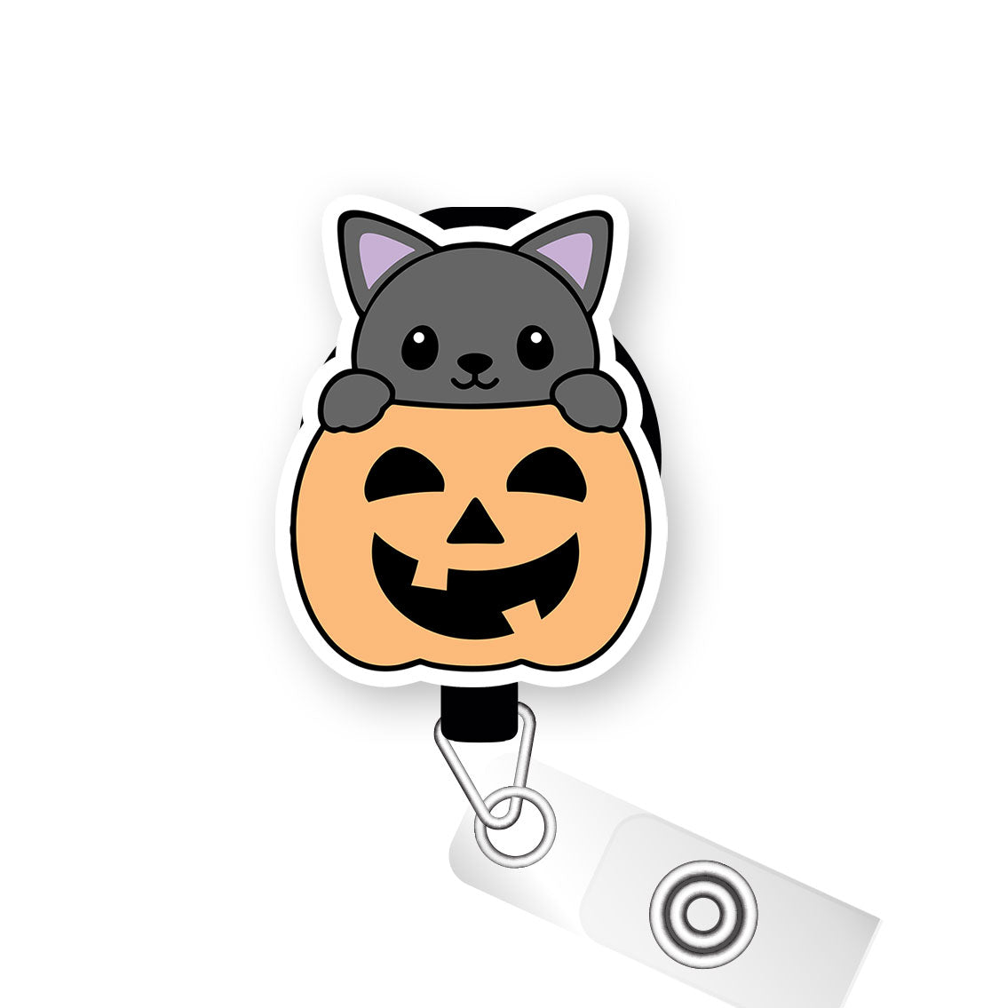 Pumpkin Peek-a-Boo Cat Pop Topper Swapfinity Retractable ID Badge Reel - Slide Clip / Premium Matte - Topperswap