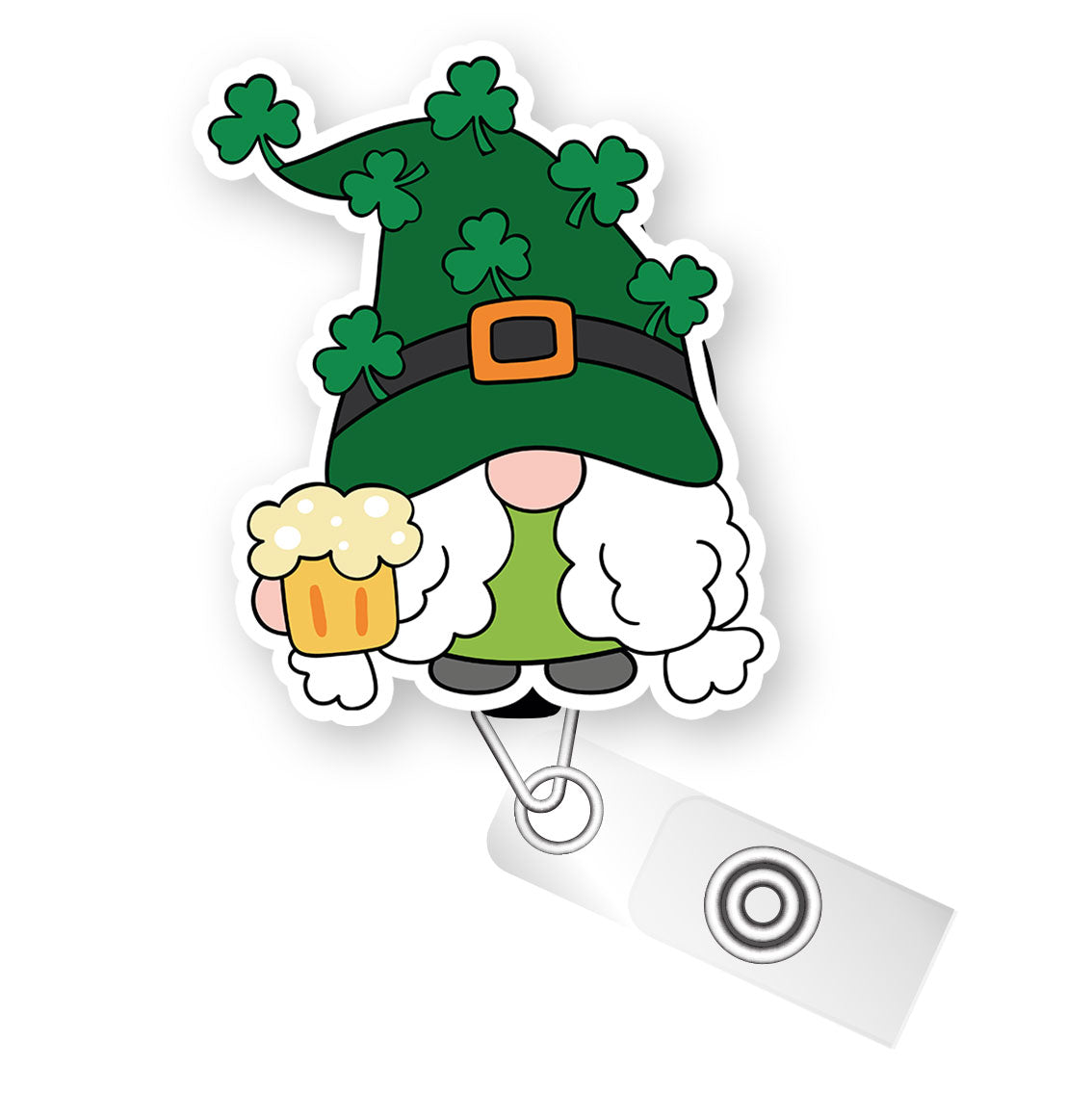 Happy St. Patrick’s Gnome Beer Pop Topper Swapfinity Retractable ID Badge Reel - - Topperswap