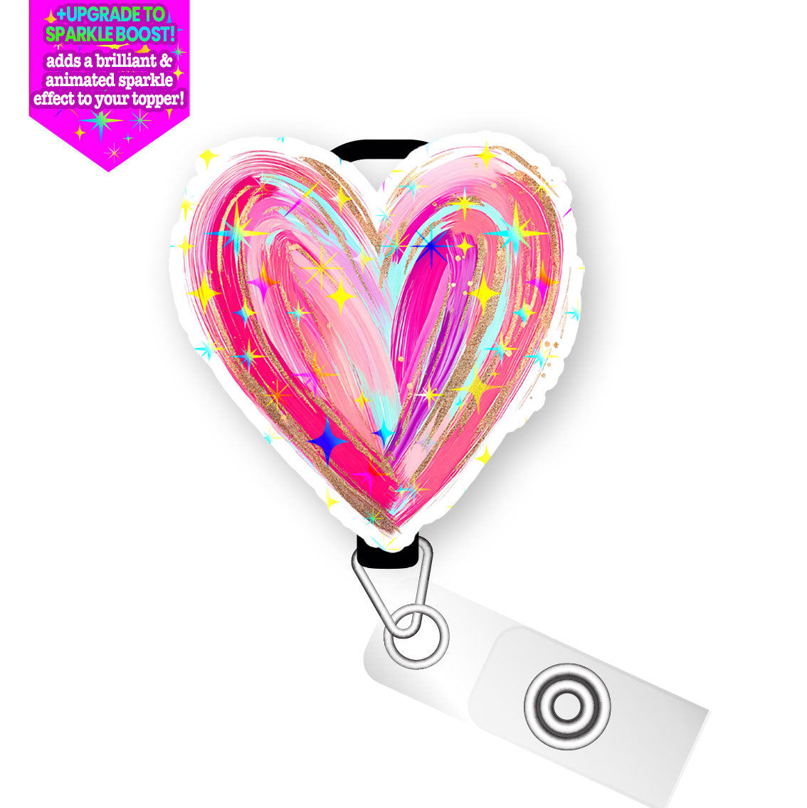 Painted Heart Pop Topper Swapfinity Retractable ID Badge Reel - - Topperswap