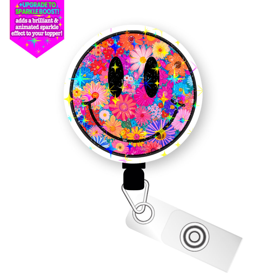 Flower Power Smile Pop Topper Swapfinity Retractable ID Badge Reel - - Topperswap