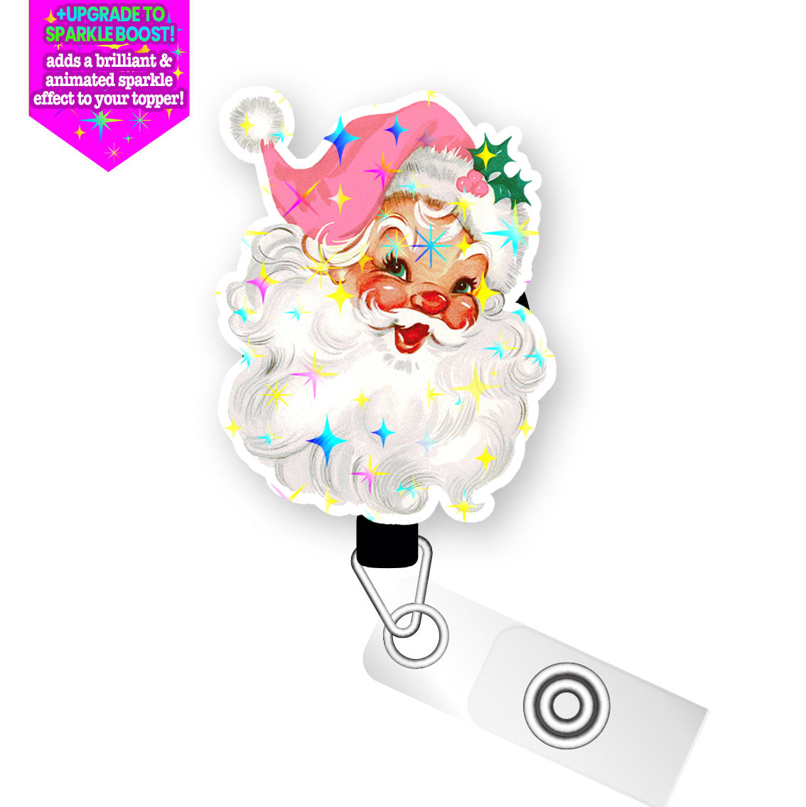 Ho Ho Ho Santa Pop Topper Swapfinity Retractable ID Badge Reel - Slide Clip / Flex - Make it Sparkle - Topperswap