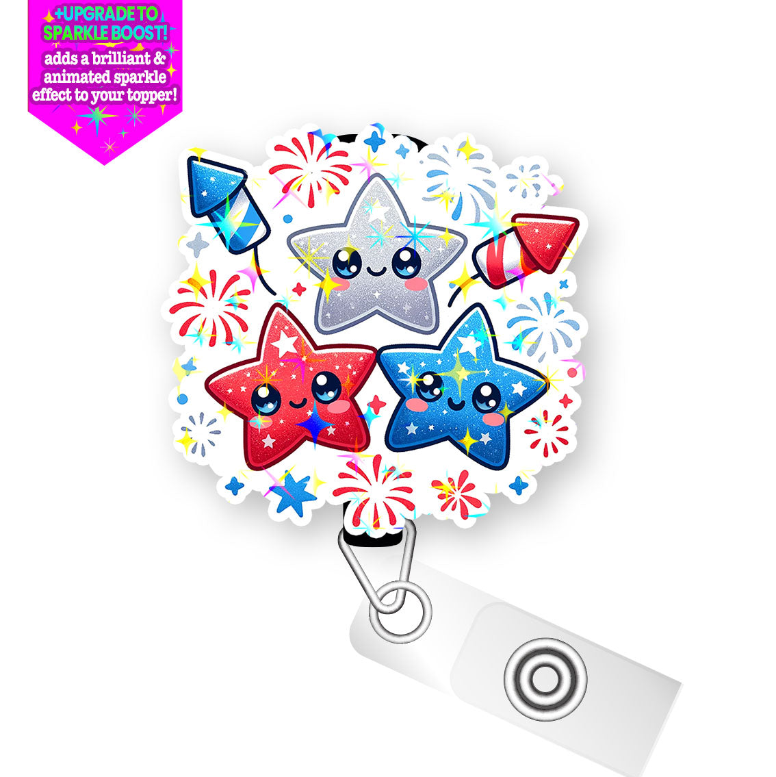 Patriotic Stars Pop Topper Swapfinity Retractable ID Badge Reel - - Topperswap