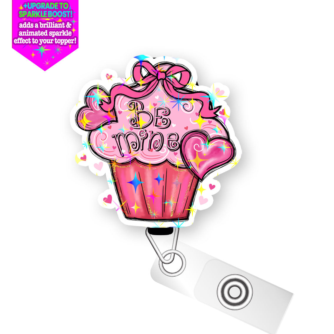 Be Mine Cupcake Pop Topper Swapfinity Retractable ID Badge Reel - - Topperswap