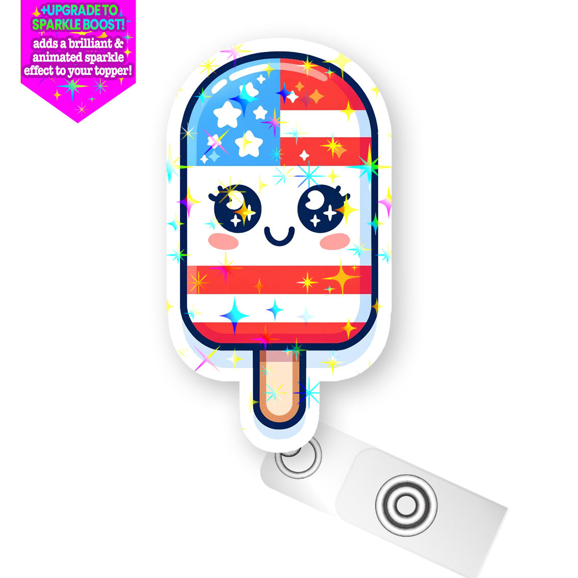 Patriotic Ice Pop Pop Topper Swapfinity Retractable ID Badge Reel - - Topperswap