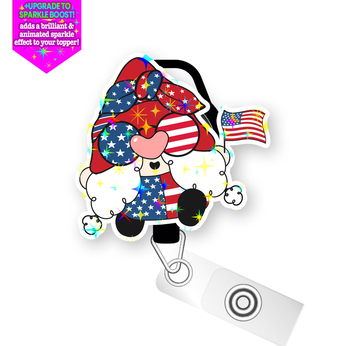 Fun Patrioric Gnome Pop Topper Swapfinity Retractable ID Badge Reel - - Topperswap