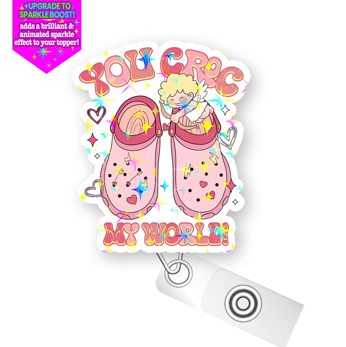 You Croc My World Pop Topper Swapfinity Retractable ID Badge Reel - Slide Clip / Flex - Make it Sparkle - Topperswap
