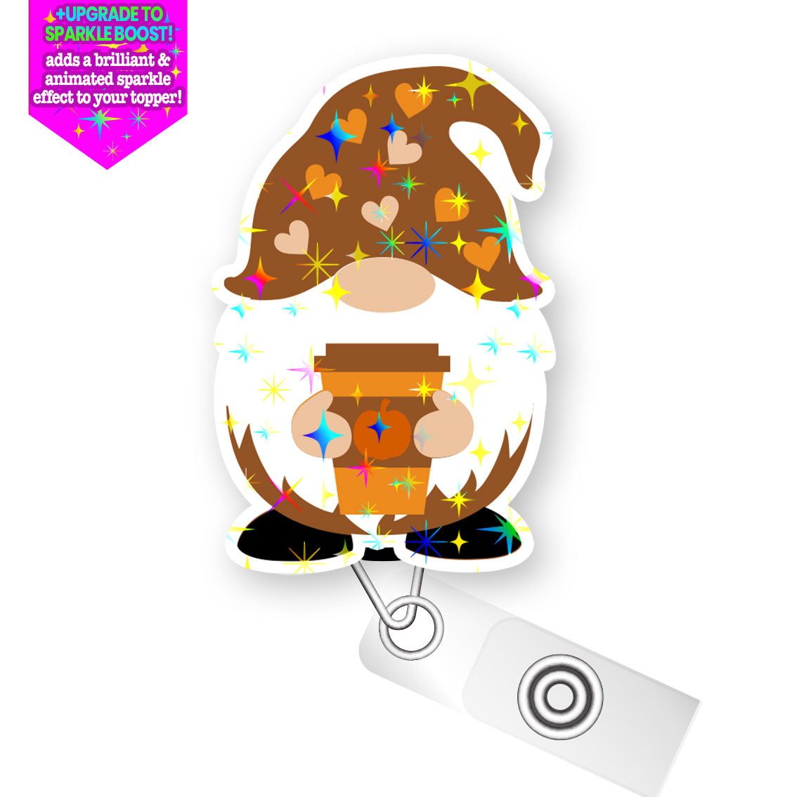 Pumpkin Spiced Latte Gnome Pop Topper Swapfinity Retractable ID Badge Reel - - Topperswap