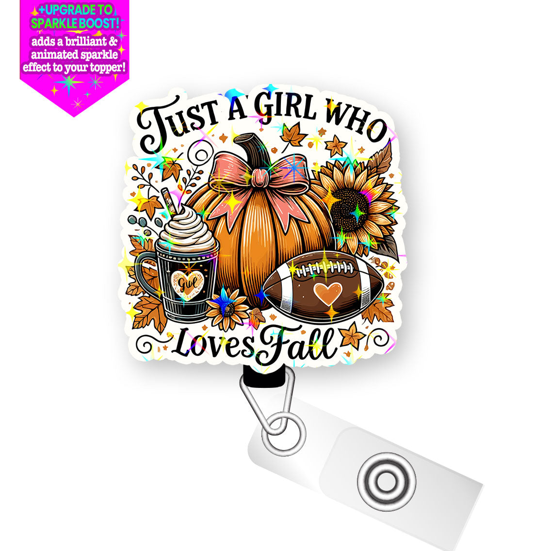 Just a Girl Who Loves Fall Pop Topper Swapfinity Retractable ID Badge Reel - - Topperswap