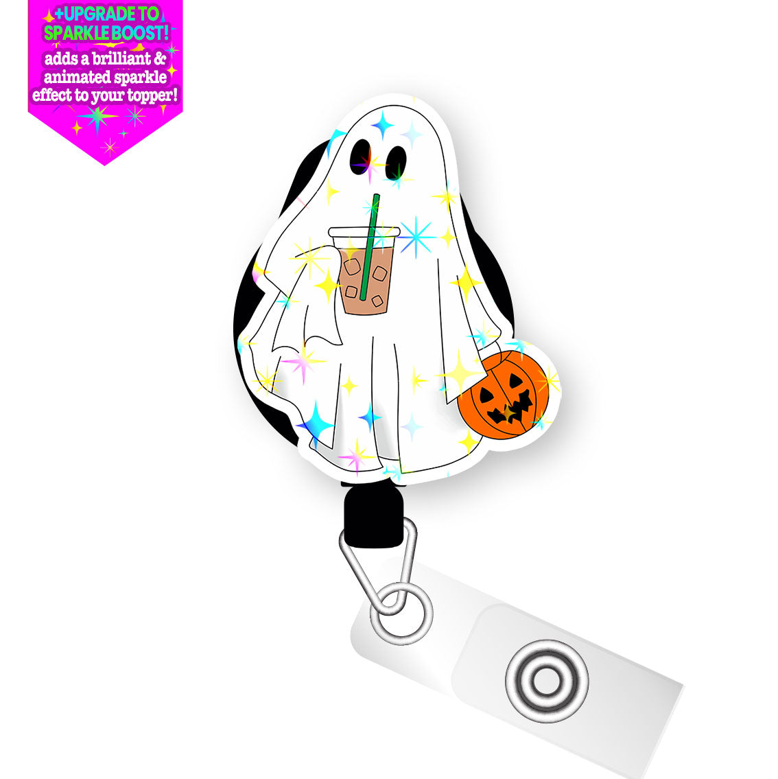 Iced Boo Latte Ghost Pop Topper Swapfinity Retractable ID Badge Reel - - Topperswap