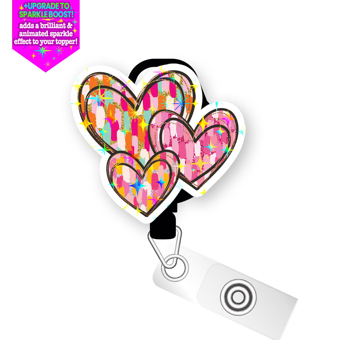Heart Patchwork Trio Pop Topper Swapfinity Retractable ID Badge Reel - - Topperswap