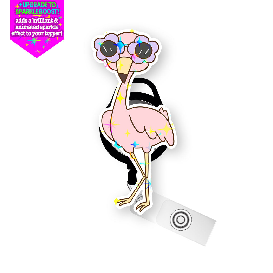 Flower Power Flamingo Pop Topper Swapfinity Retractable ID Badge Reel - - Topperswap